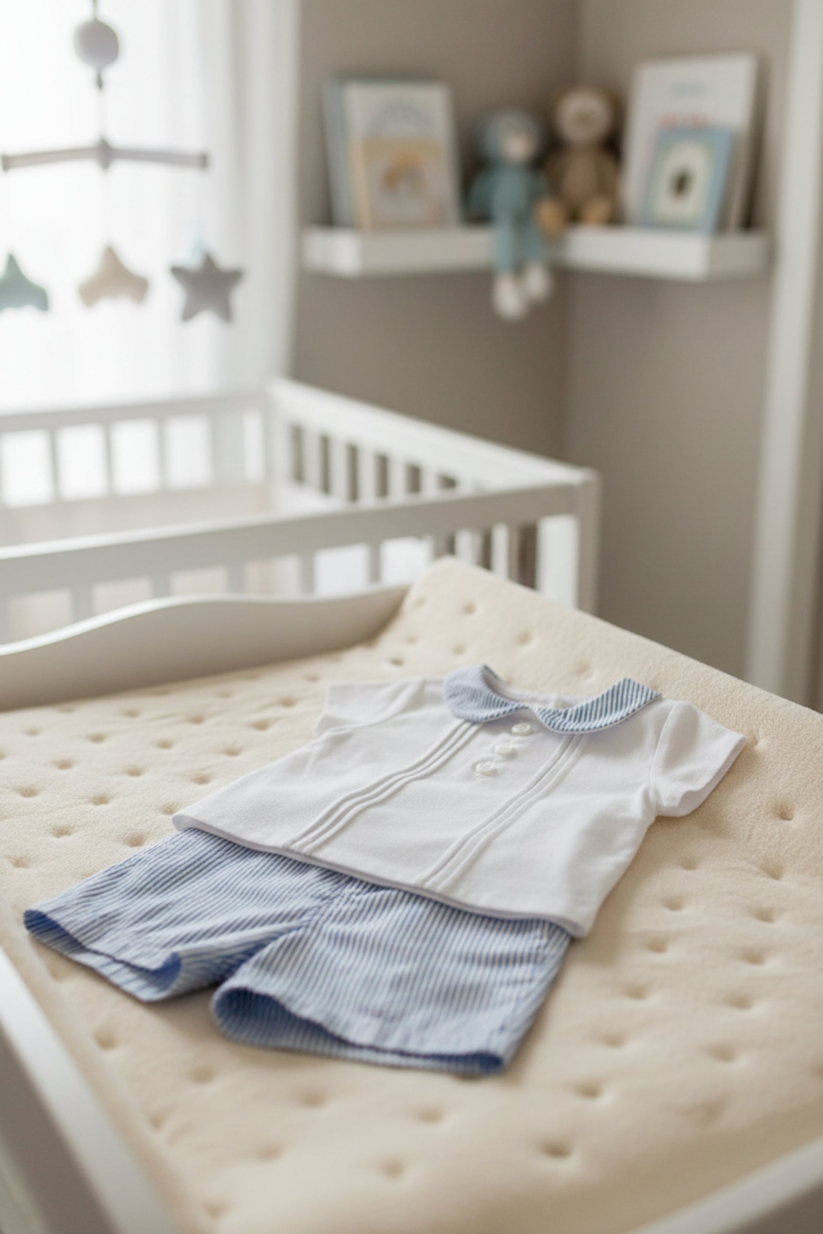 Organic Cotton Peter Pan Shirt and Shorts Set for Baby Boys, Blue