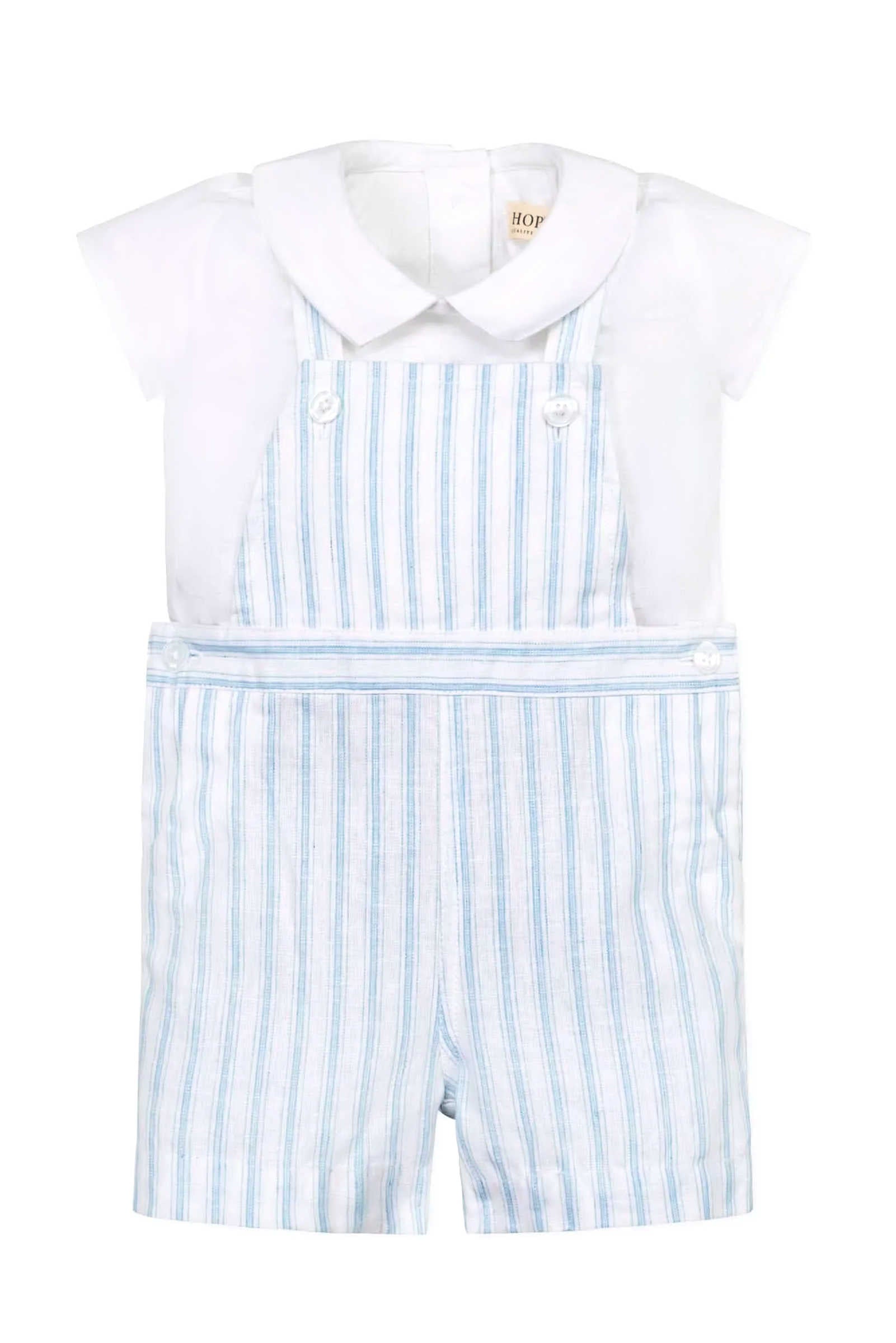 Baby Boy Linen Shortie Overall Set, Riviera Stripe