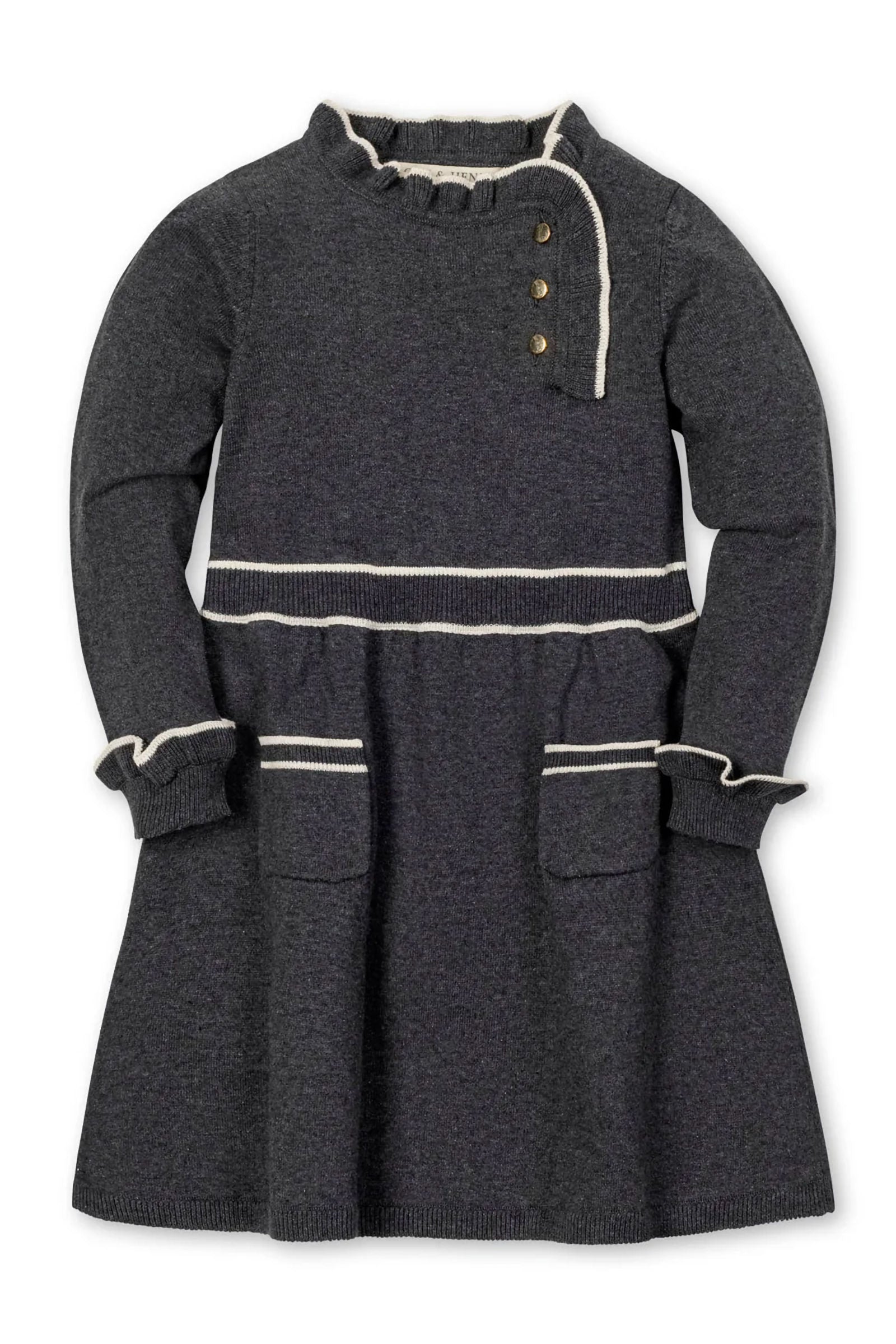 Organic Cotton Ruffle Trim Sweater Dress for Girls, Charcoal, Toddler & Kids