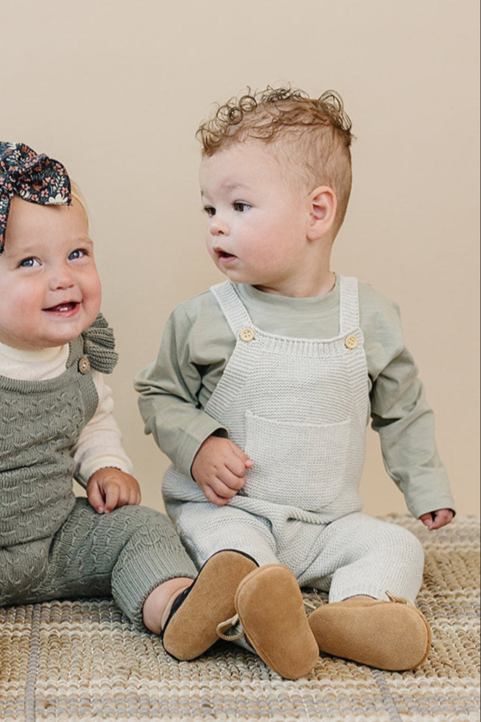 Grey Ruffle Knit Overalls, 100% Cotton, Baby