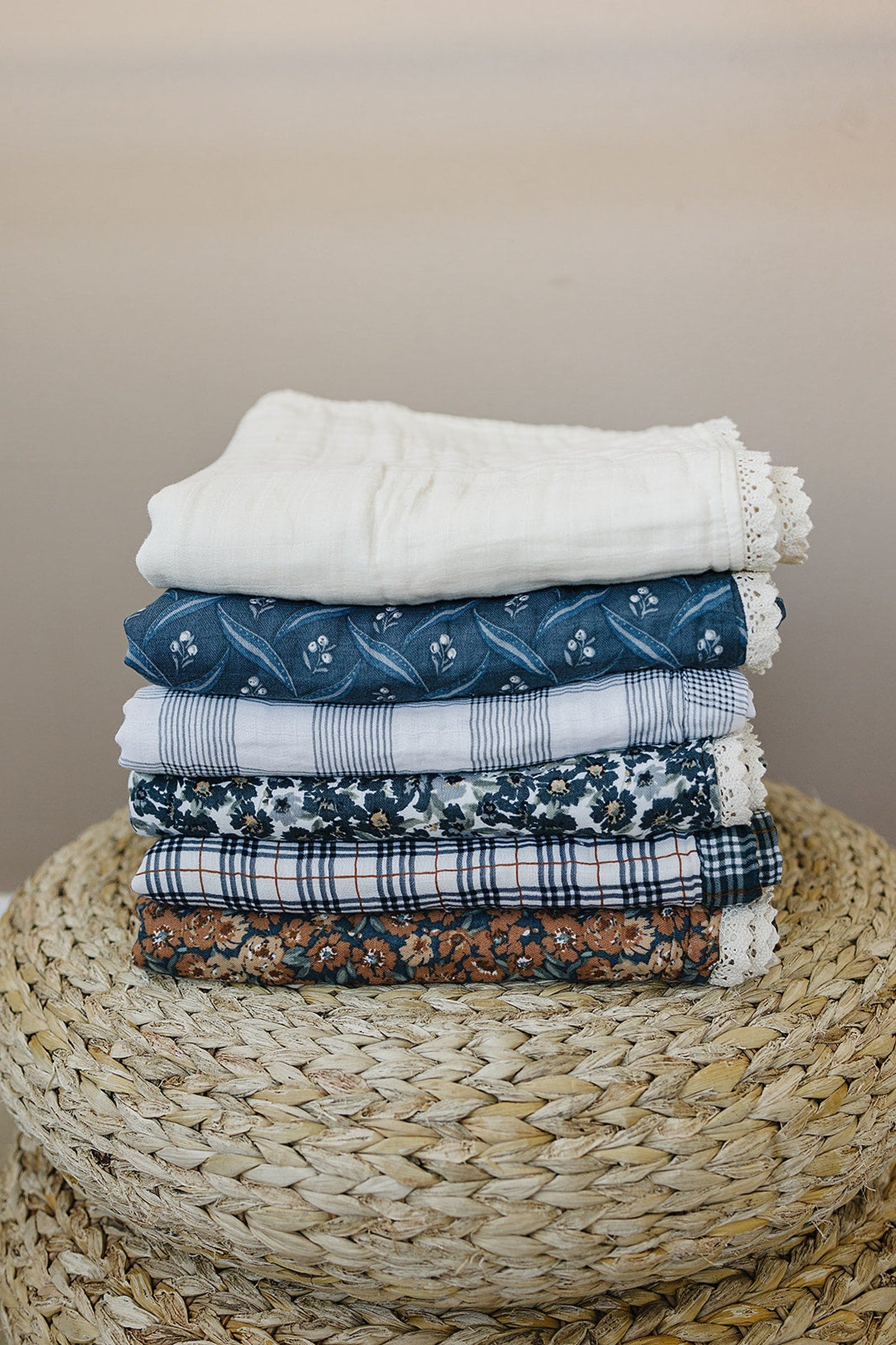 Vintage Plaid + Navy Plaid Lightweight Muslin Crib Quilt, 100% Cotton,