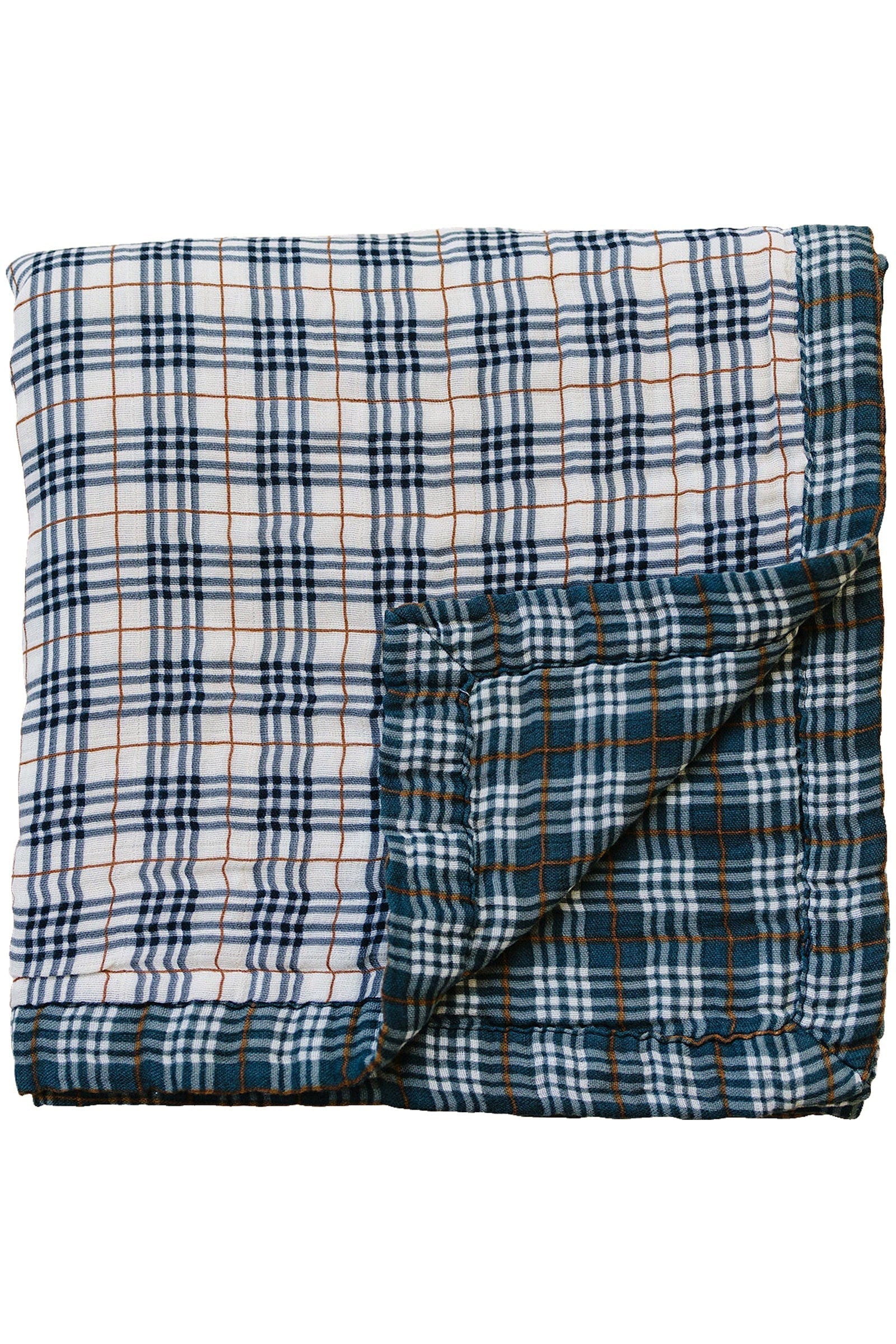Vintage Plaid + Navy Plaid Lightweight Muslin Crib Quilt, 100% Cotton,