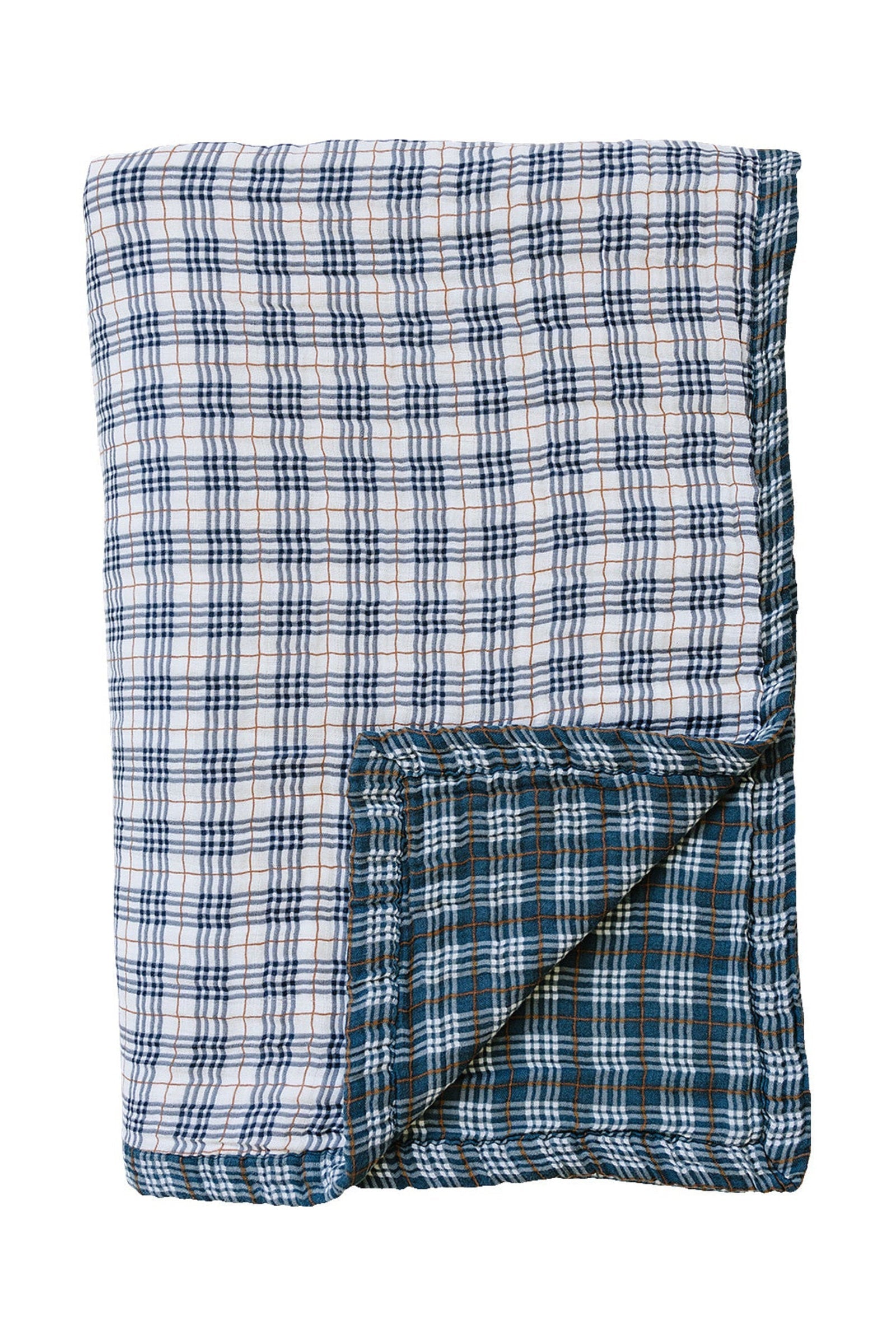 Vintage Plaid + Navy Plaid Muslin Twin Quilt, 100% Cotton, Baby Essentials