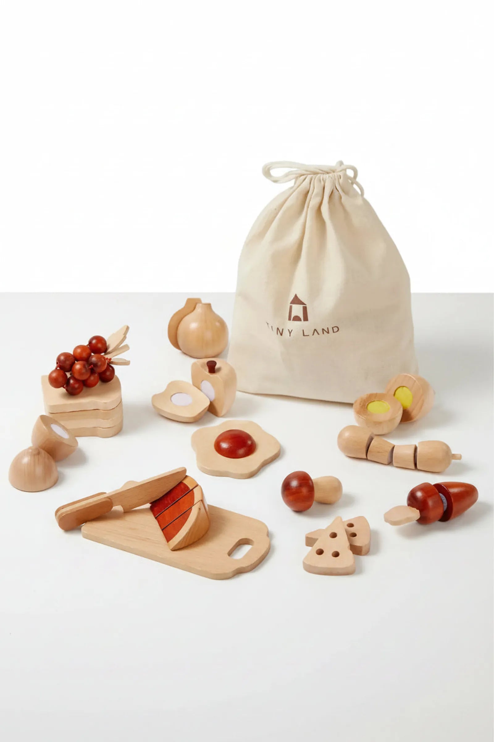 Wooden Cut & Play Food Set for Kids Kitchen Play