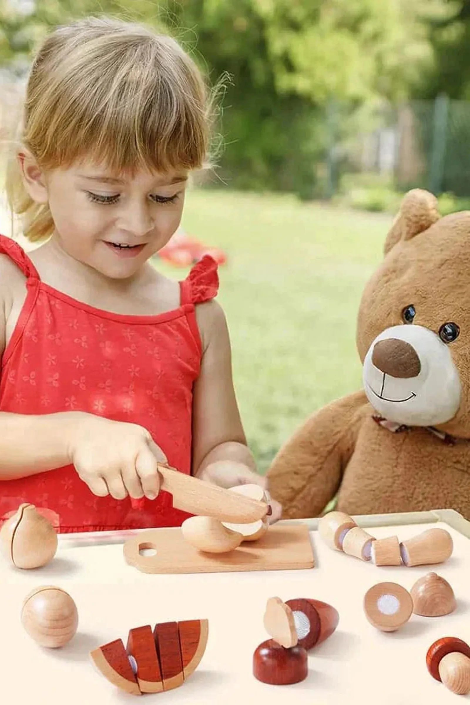 Wooden Cut & Play Food Set for Kids Kitchen Play