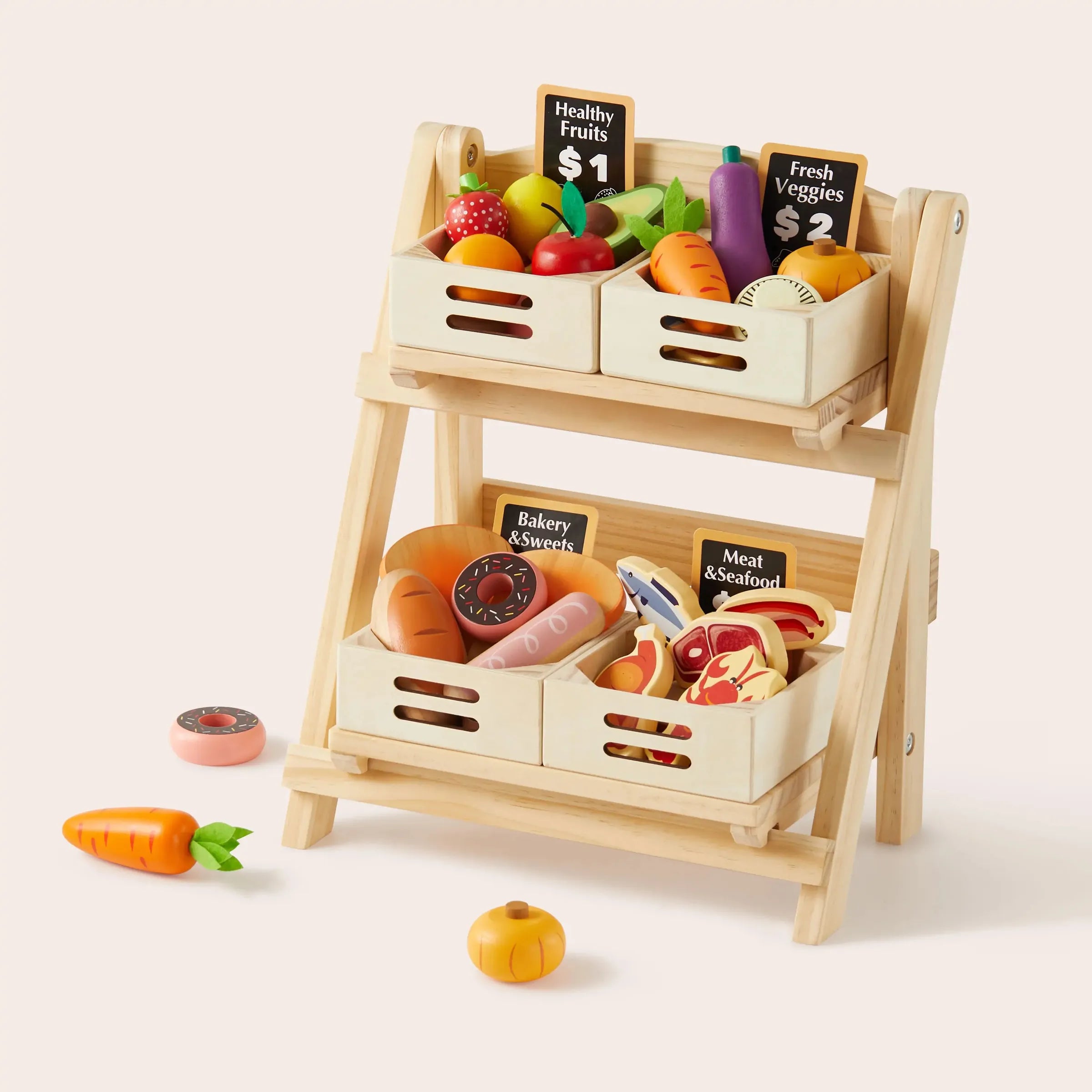 Wooden Play Food Storage Rack for Kids Play Kitchens
