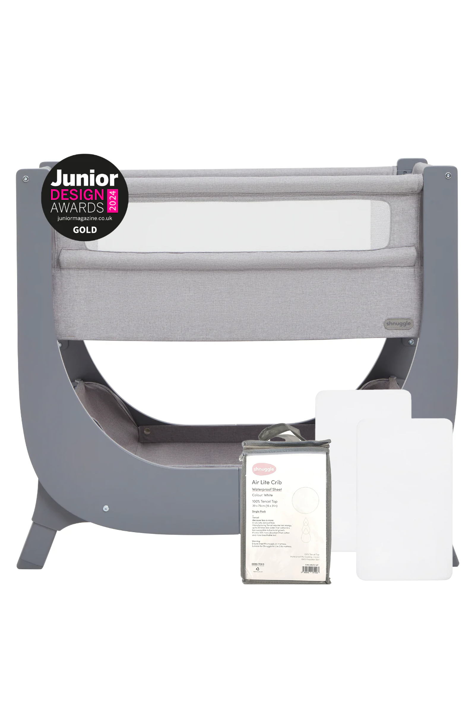 Shnuggle Air Lite Bedside Bassinet Bundle, Waterproof Sheet, 2 White Sheets