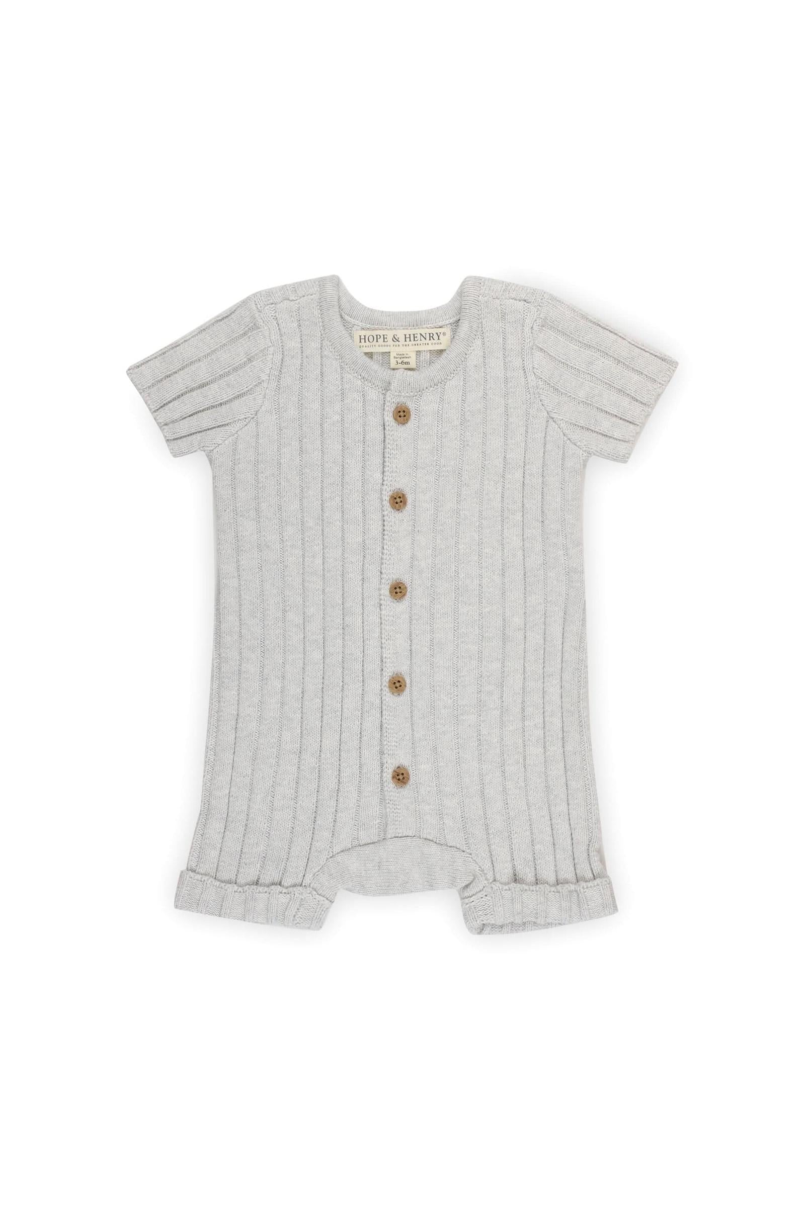 Organic Cotton Shortie Romper & Jacquard Blanket Gift Set, Lite Grey, Newborn