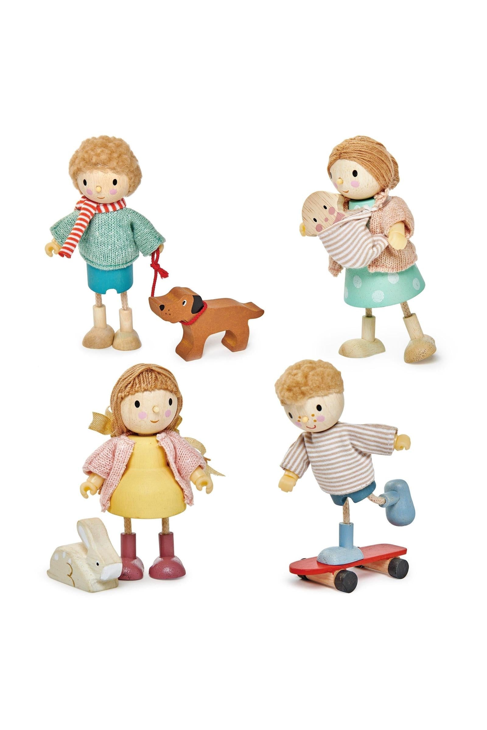Goodwood Family & Pets, Wooden Dollhouse Figure Set