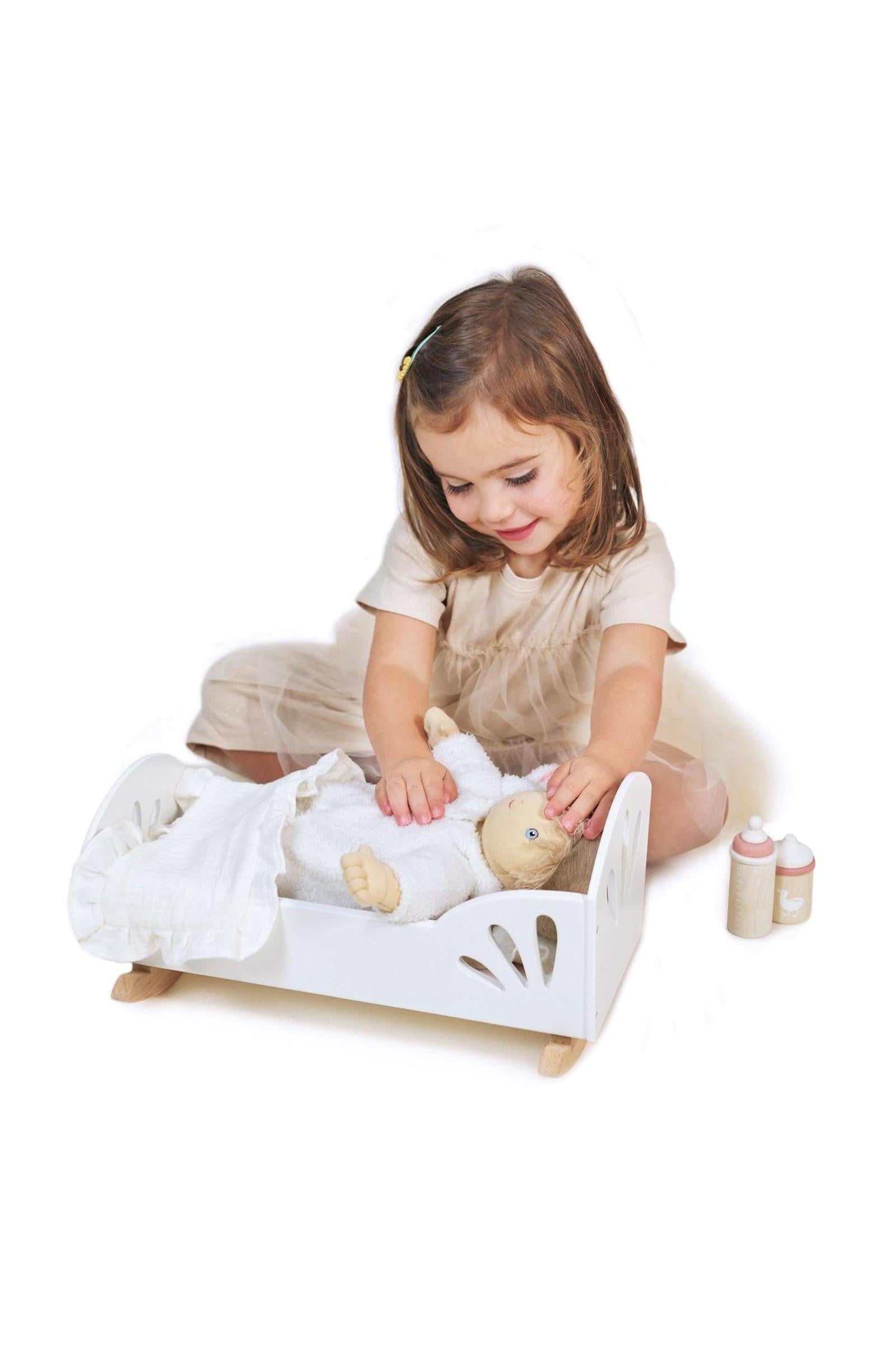 Sweet Swan Wooden Doll Bed