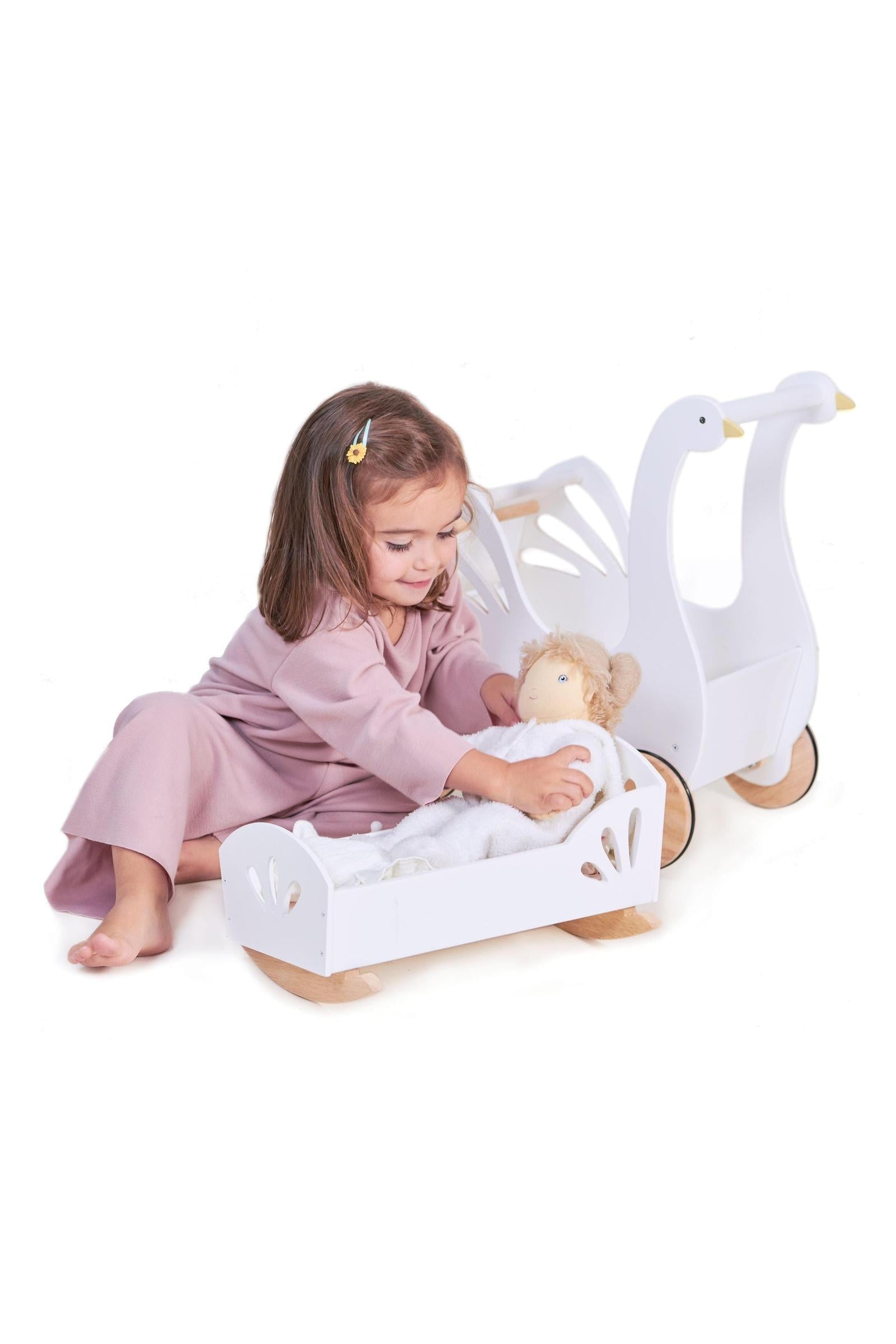 Sweet Swan Wooden Doll Bed