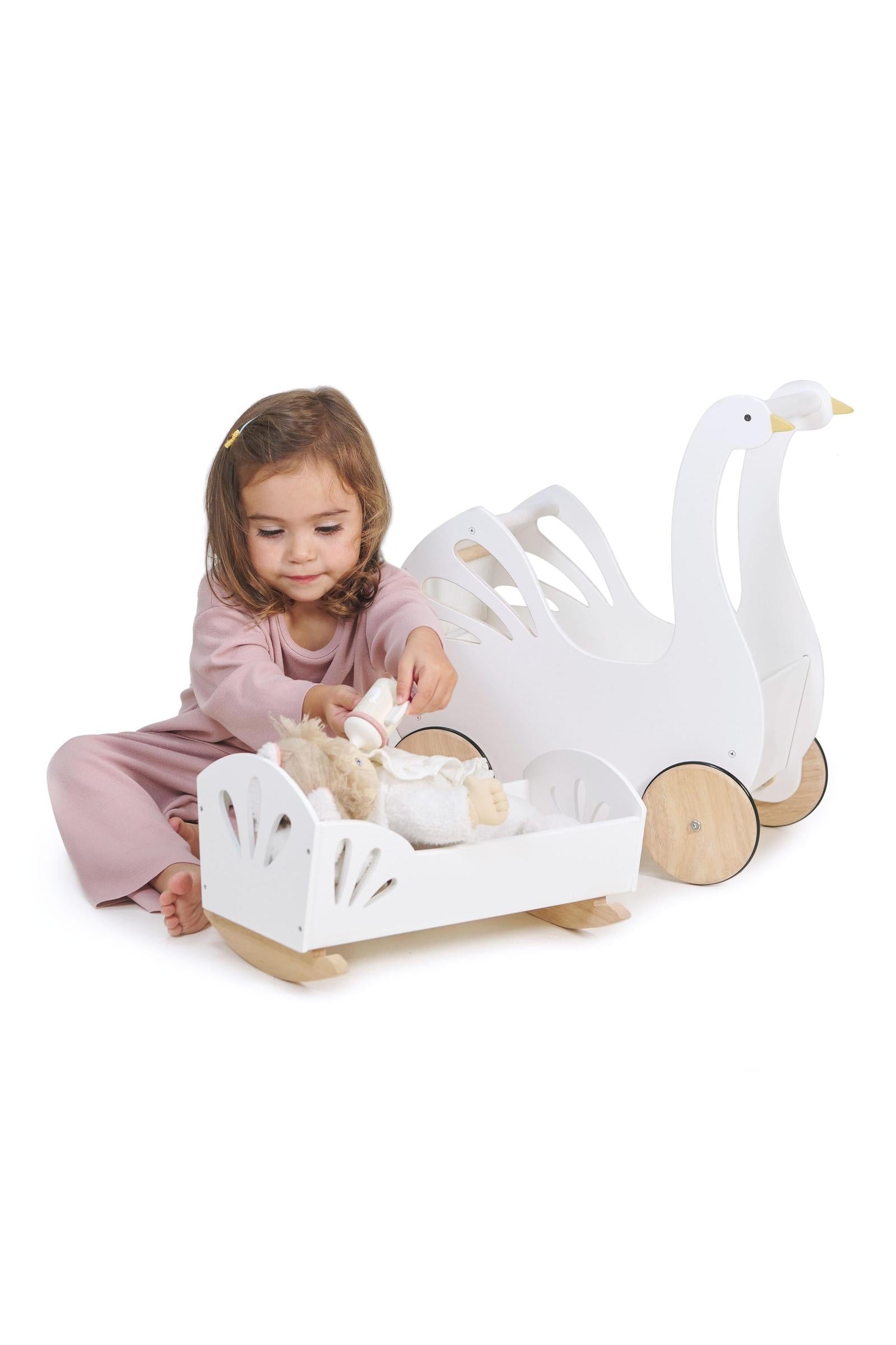 Sweet Swan Wooden Doll Bed