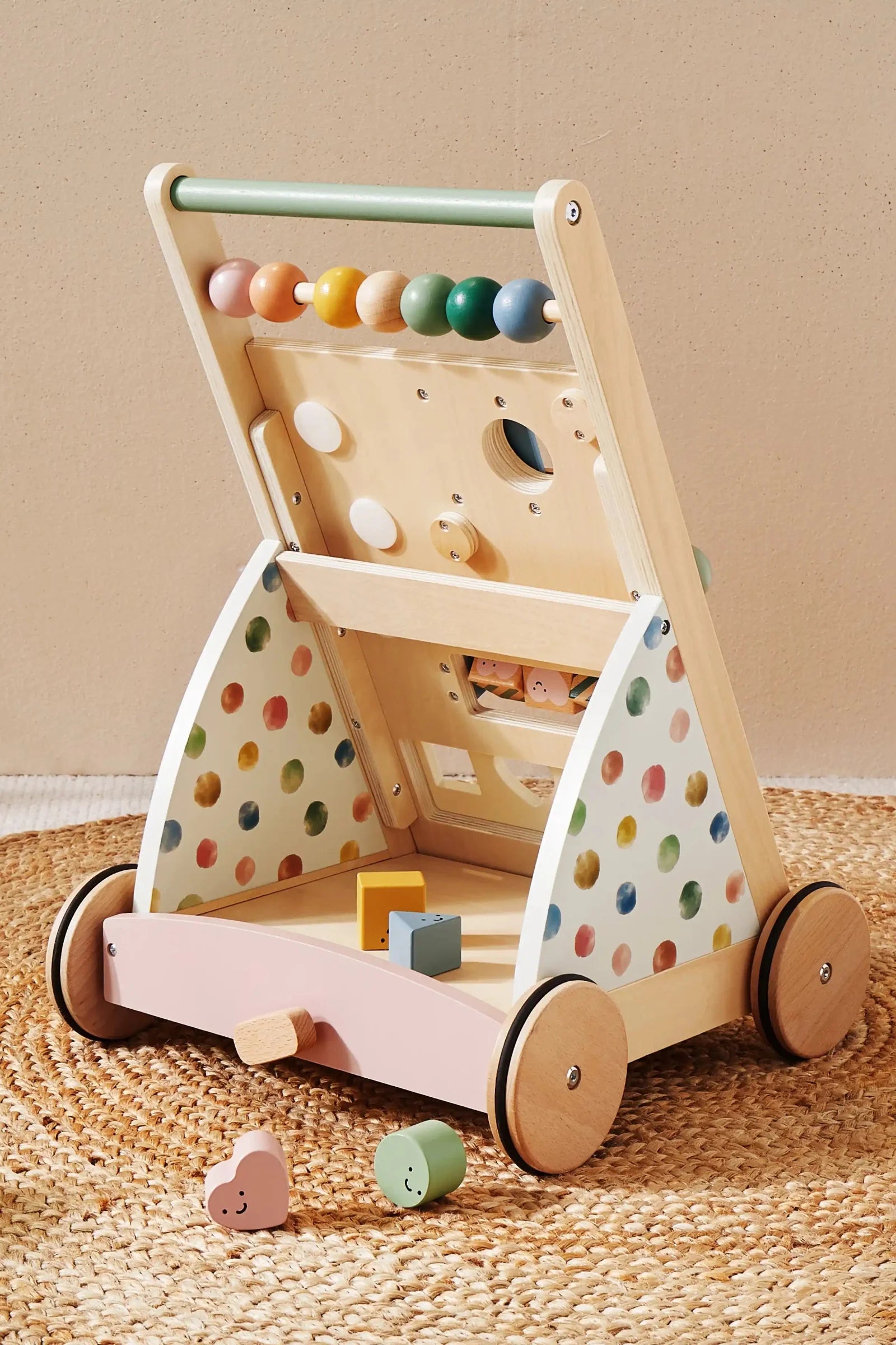 Versatile Natural Wooden Baby Walker, Montessori Development Toy, Toddlers