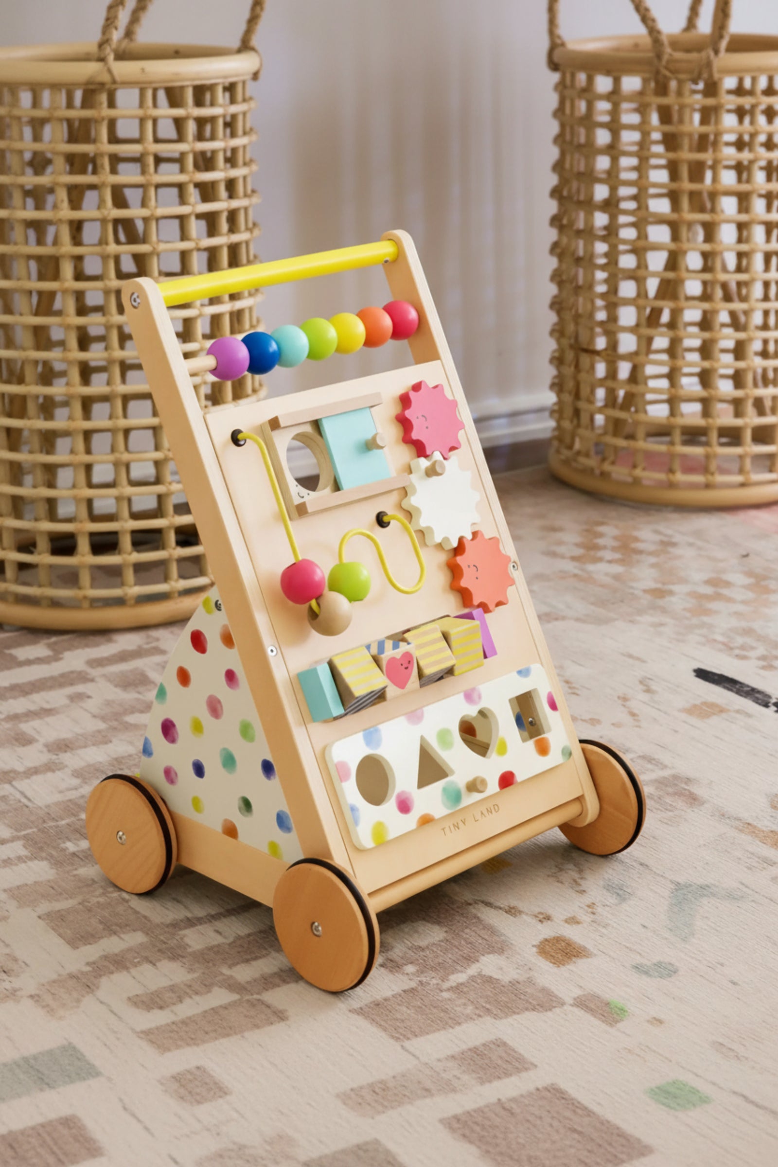 Rainbow Wooden Baby Walker, Montessori Development Toy, Toddlers