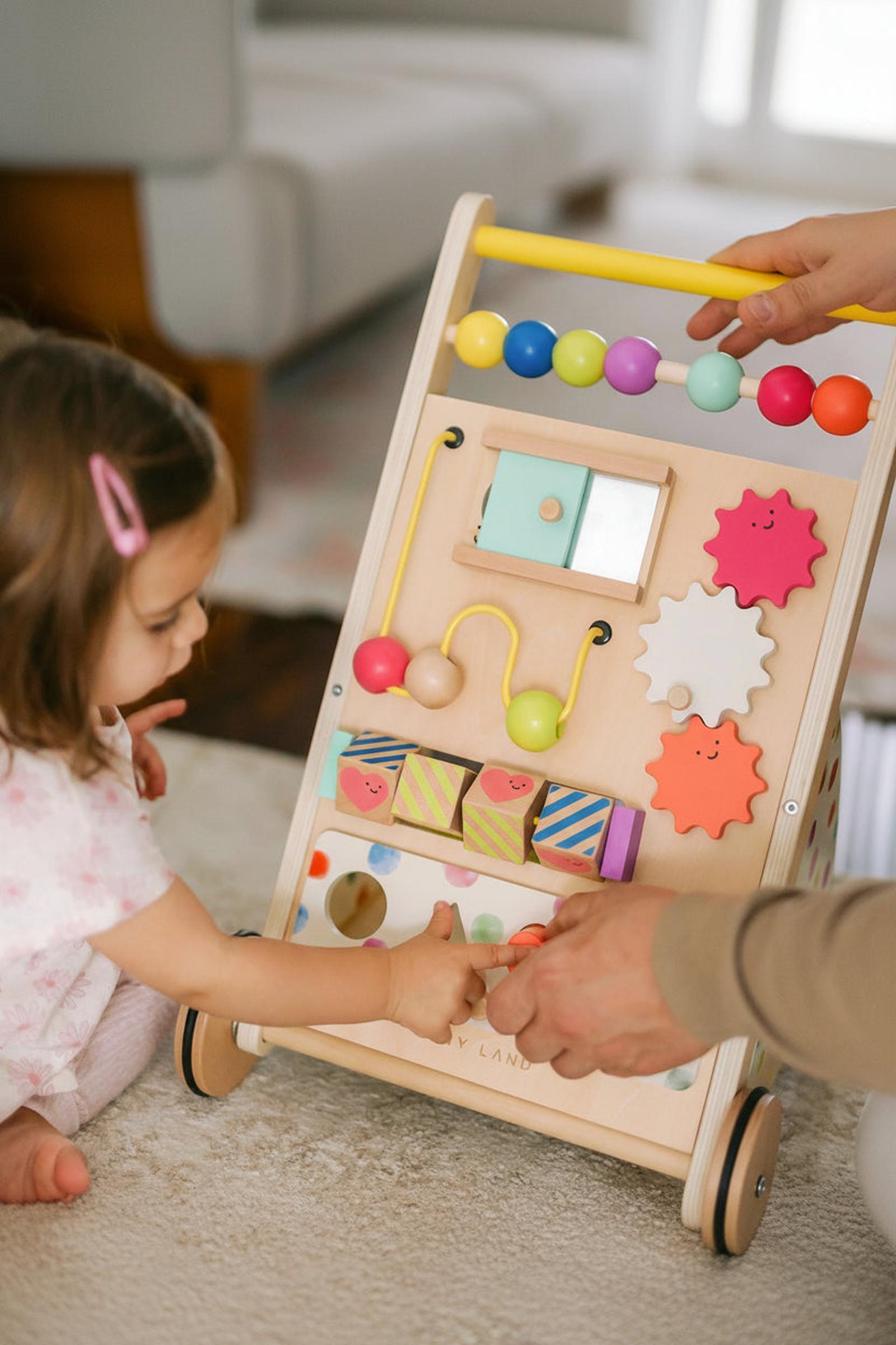 Rainbow Wooden Baby Walker & Activity Cube Playset, Montessori Development Toy, Toddlers
