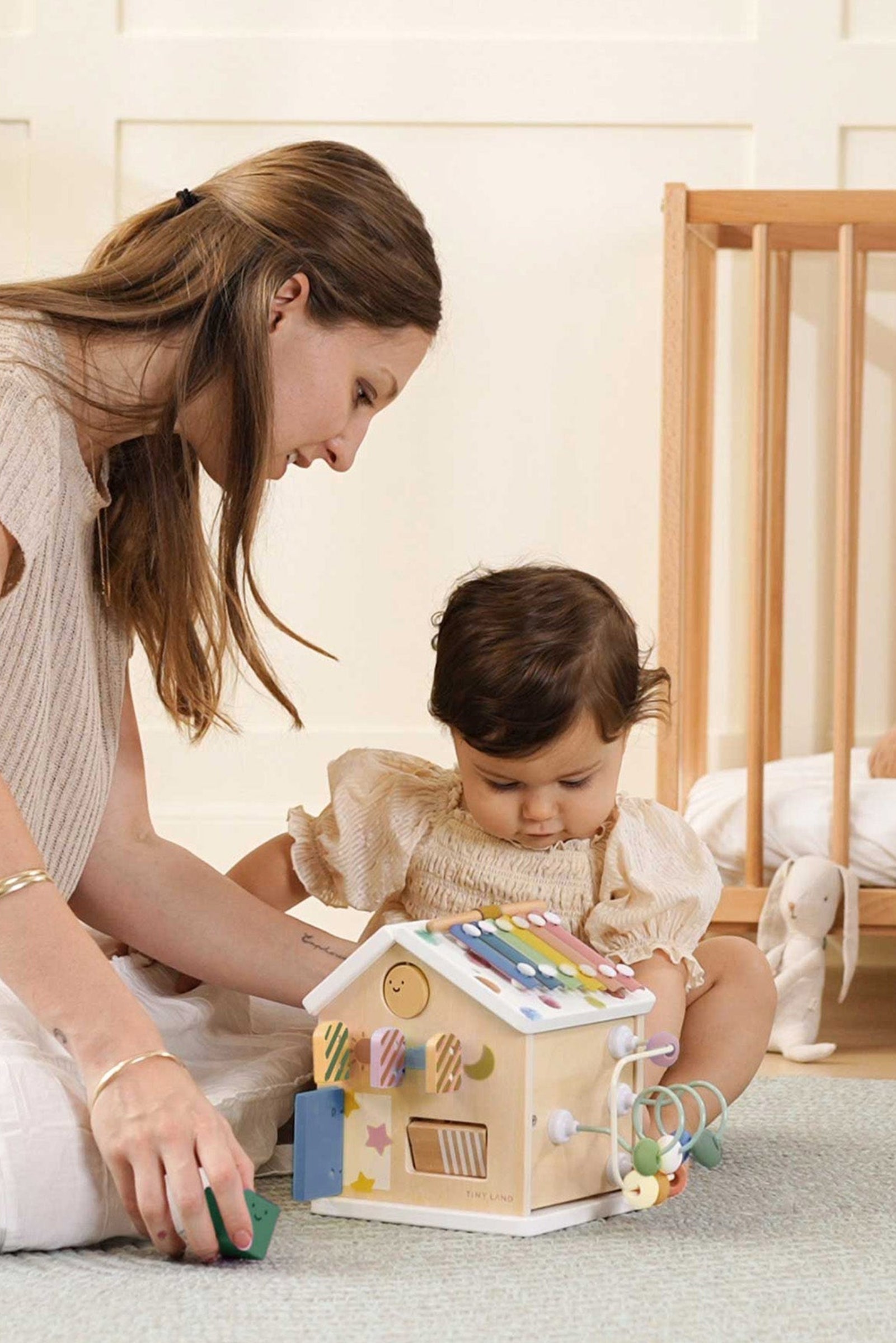 Cottage Morandi Wooden Activity Cube, Montessori Inspired, Baby & Toddler