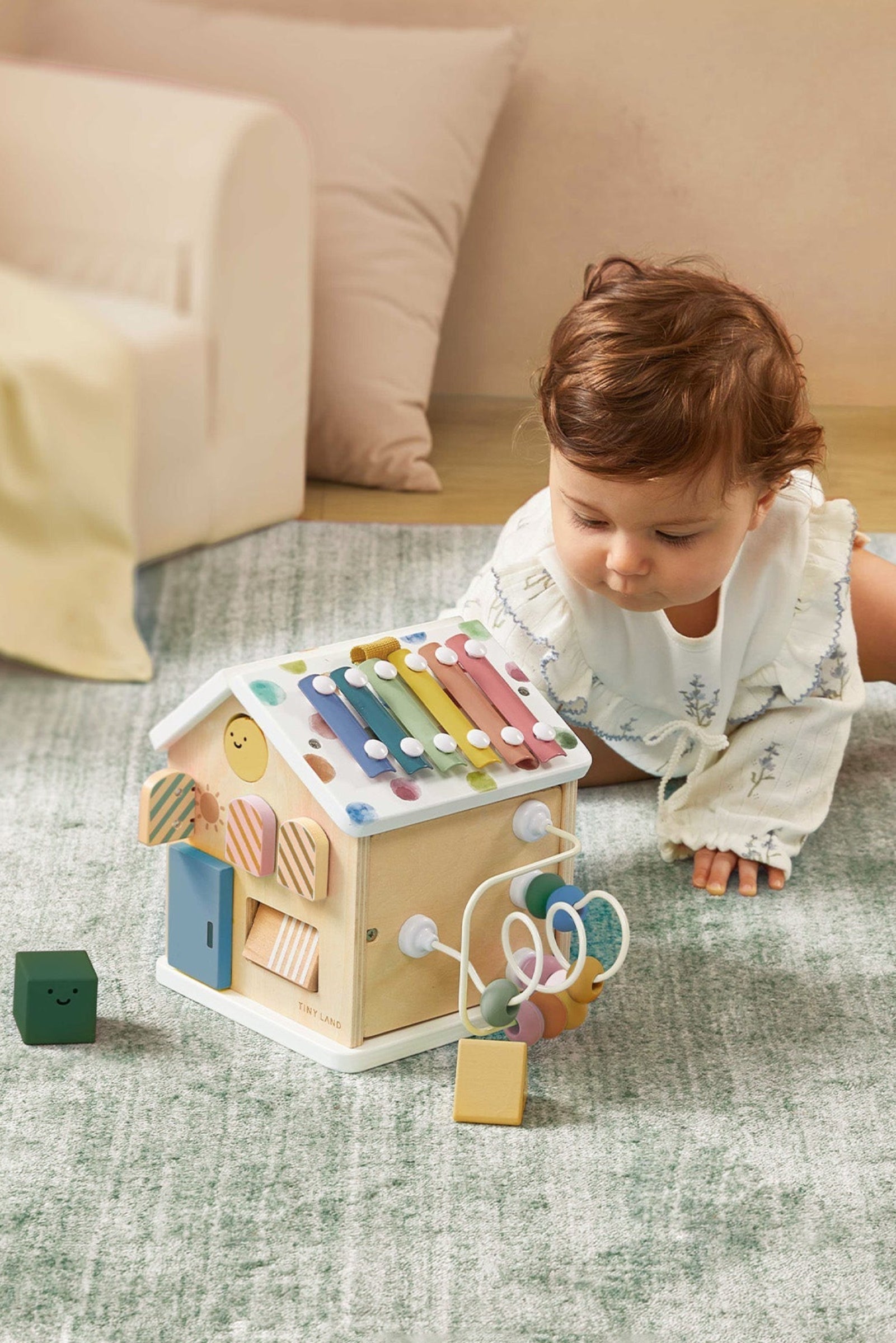 Cottage Morandi Wooden Activity Cube, Montessori Inspired, Baby & Toddler