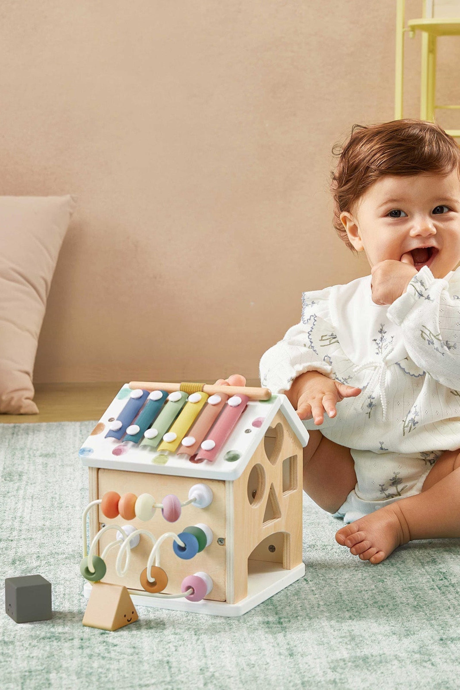 Wooden Baby Walker & Activity Cube Playset, Montessori Development Toy Set, Toddlers