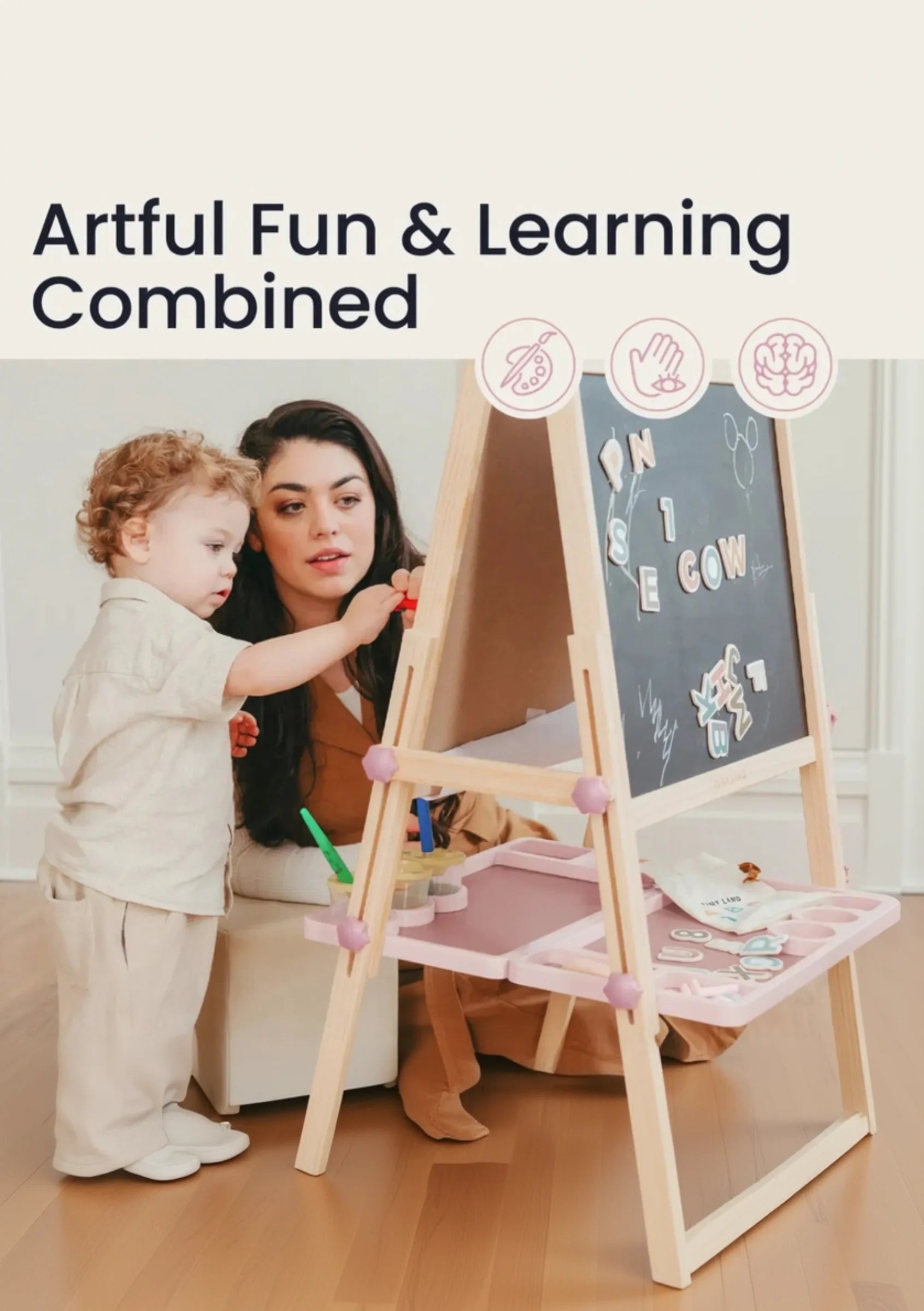 Pink Adjustable Art Easel for Kids, Magnetic Chalkboard, Whiteboard
