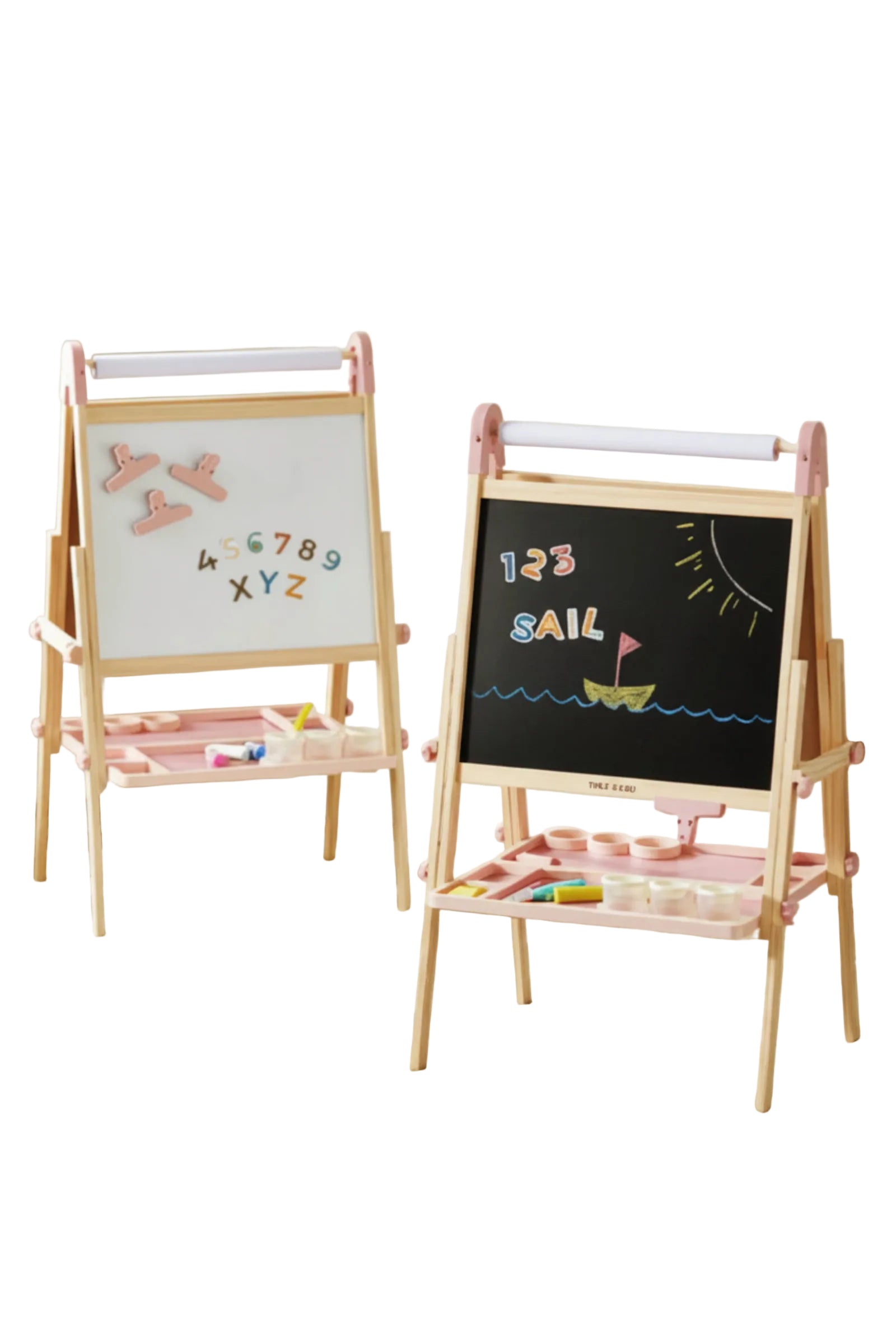 Pink Adjustable Art Easel for Kids, Magnetic Chalkboard, Whiteboard