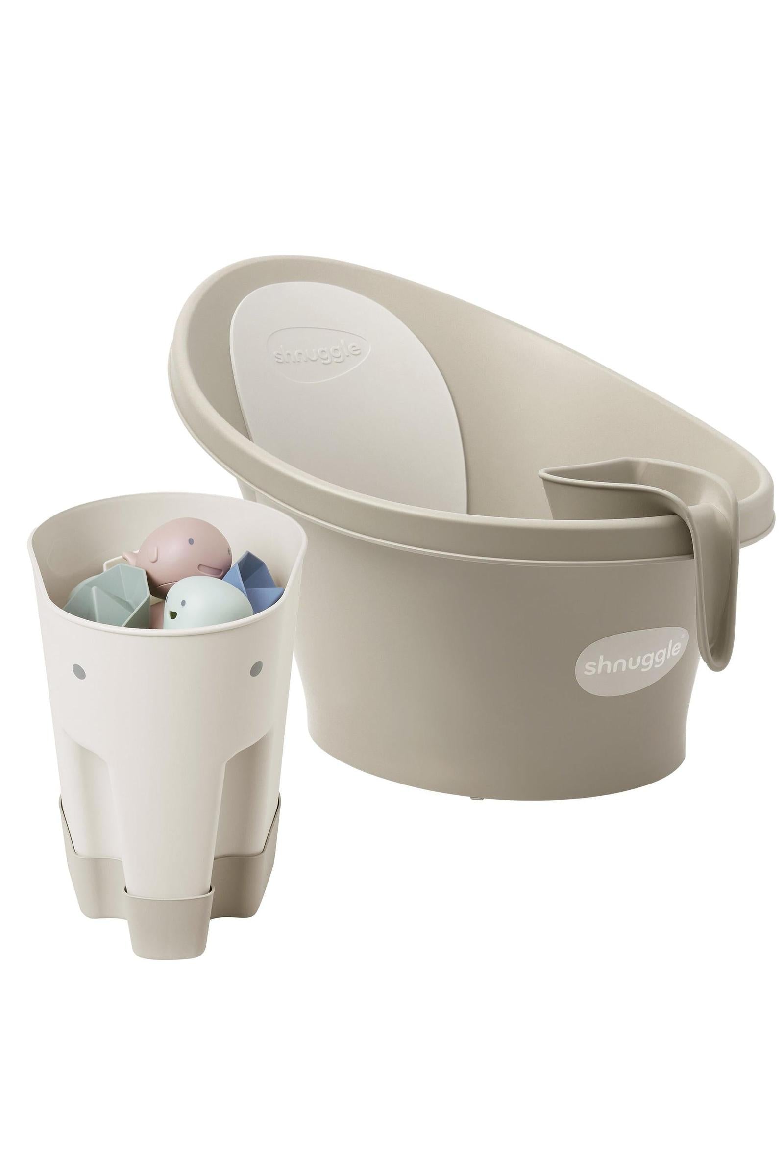 Baby Bathtime Essentials Bundle, Taupe, Newborn Bath, Rinse Jug, and Toy Scoop