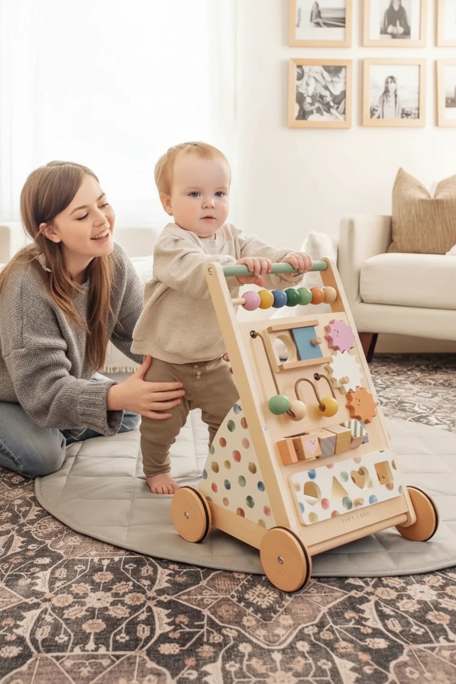 Wooden Baby Walker & Activity Cube Playset, Montessori Development Toy Set, Toddlers