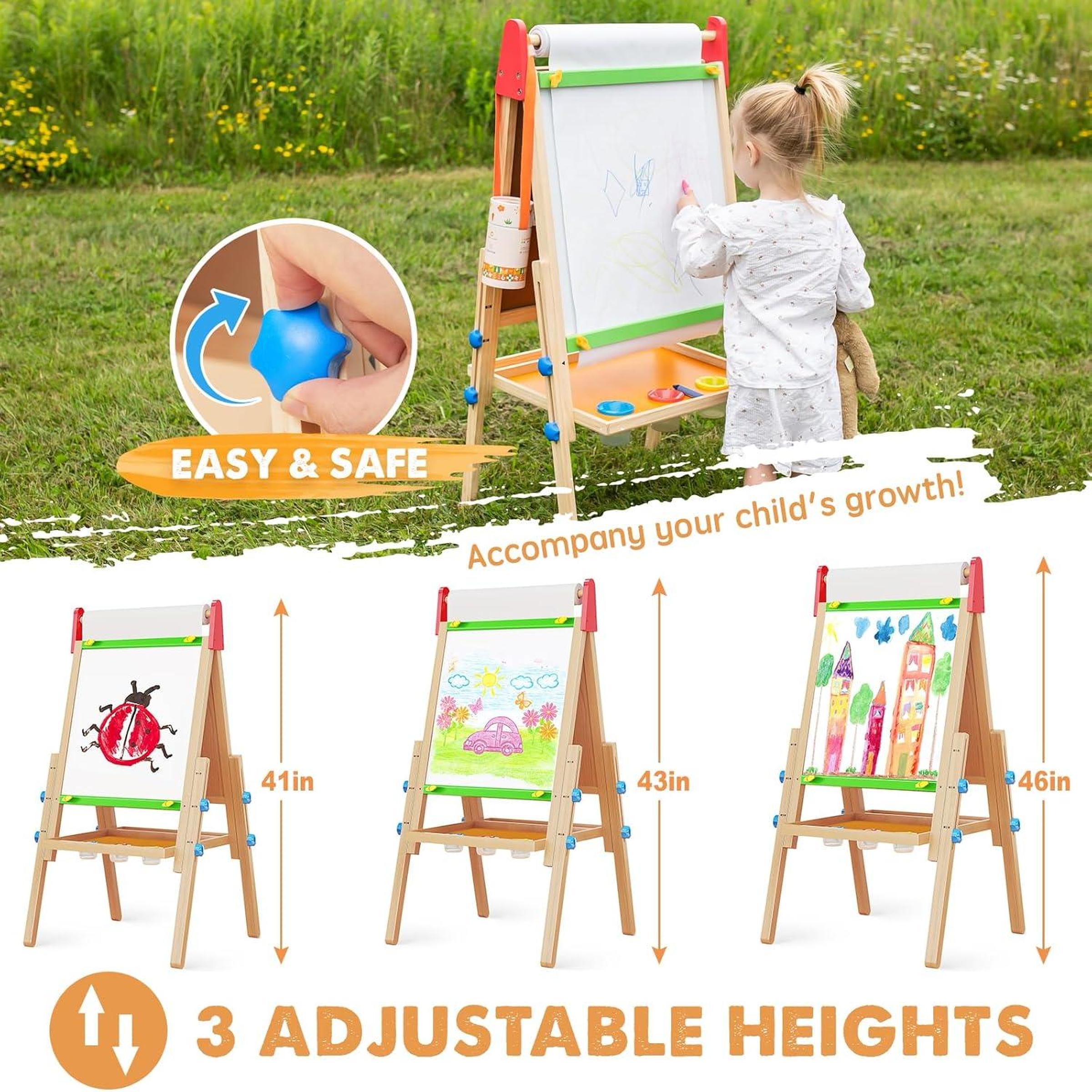 3-in-1 Art Easel, for Kids, Chalk Board, Magnetic Whiteboard, Art Paper Holder