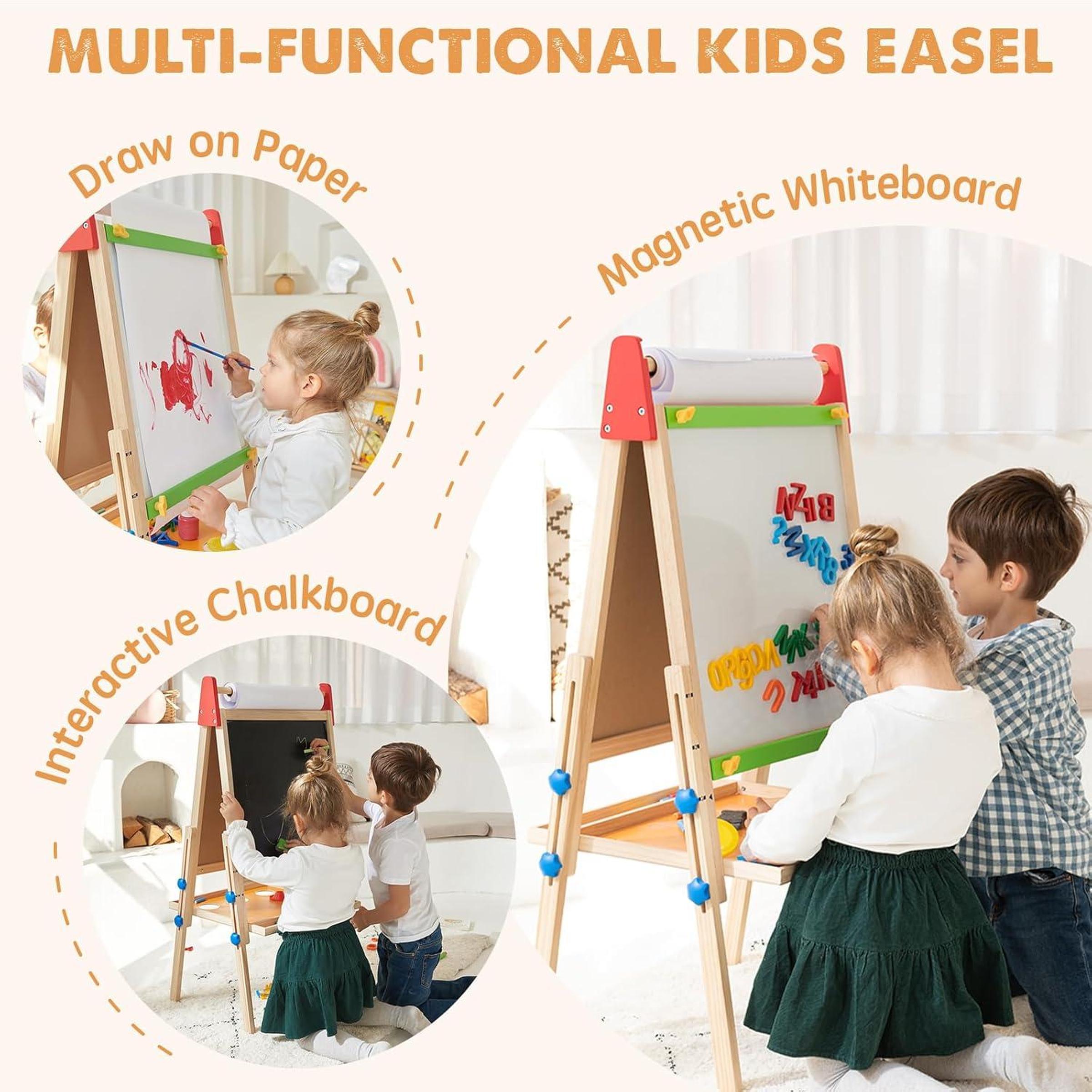 3-in-1 Art Easel, for Kids, Chalk Board, Magnetic Whiteboard, Art Paper Holder