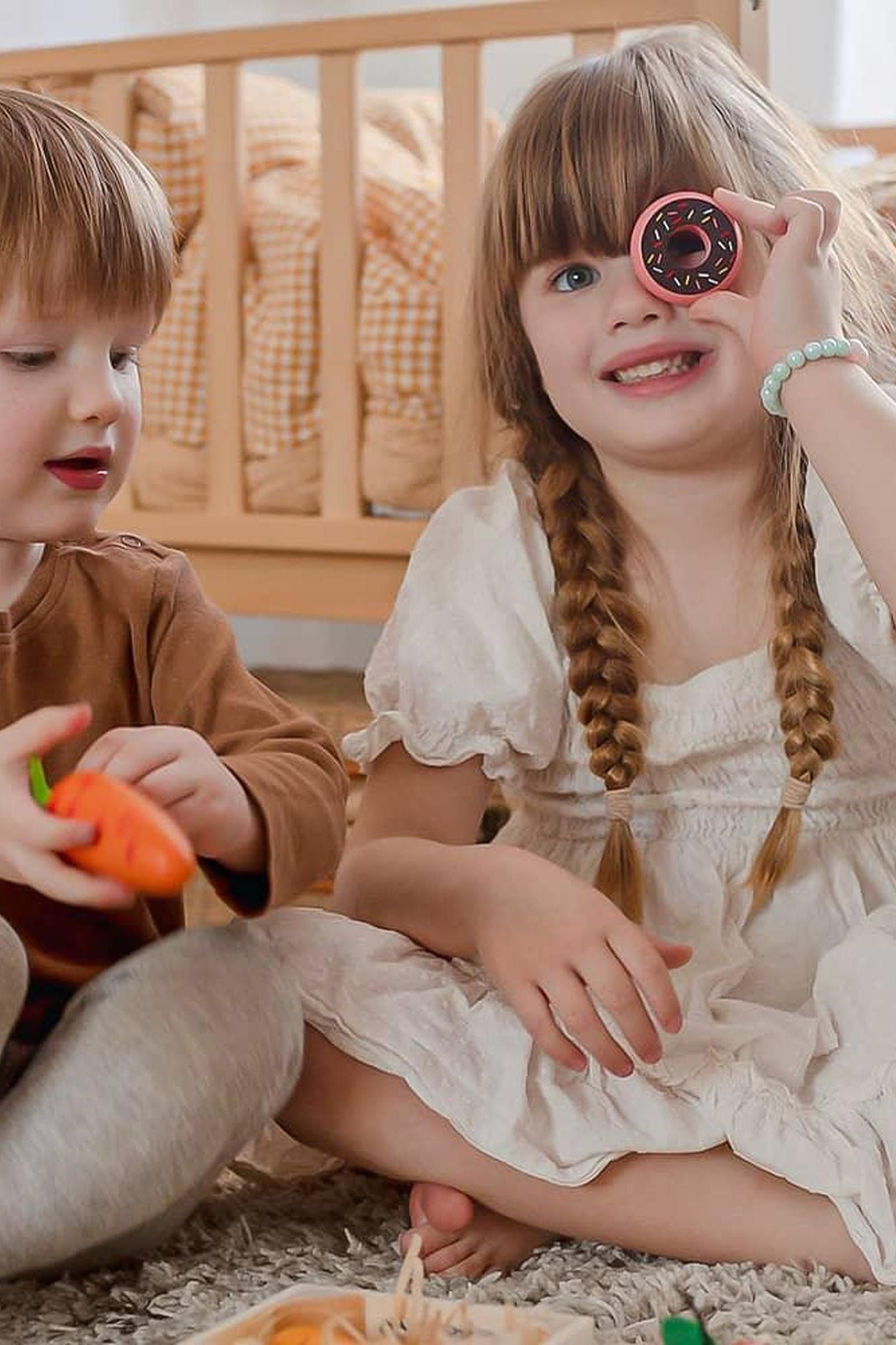 Wooden Play Kitchen Food Set with Shopping Accessories for Kids