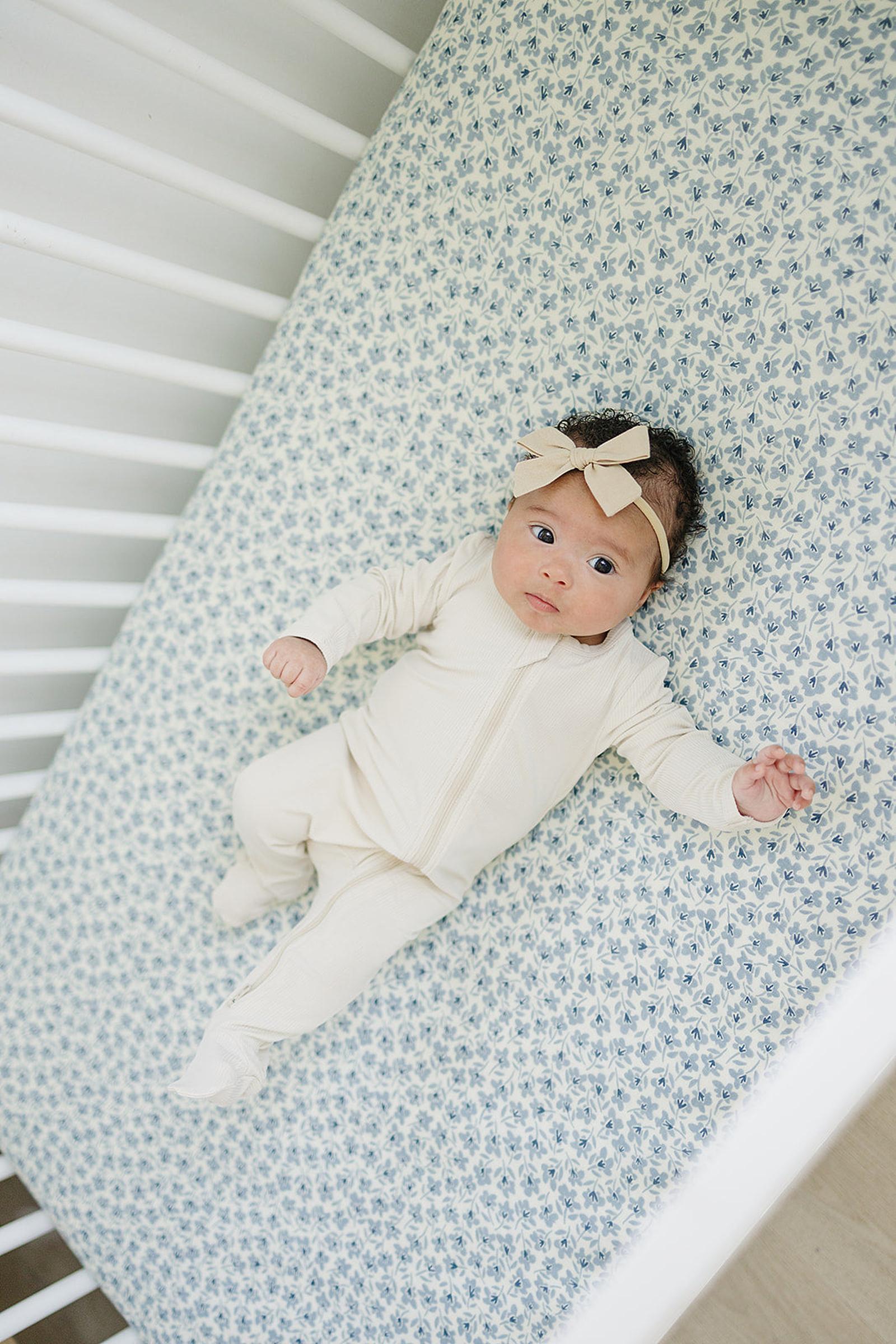 Blue Blossom Muslin Crib Sheet, 100% Cotton, Baby Essentials