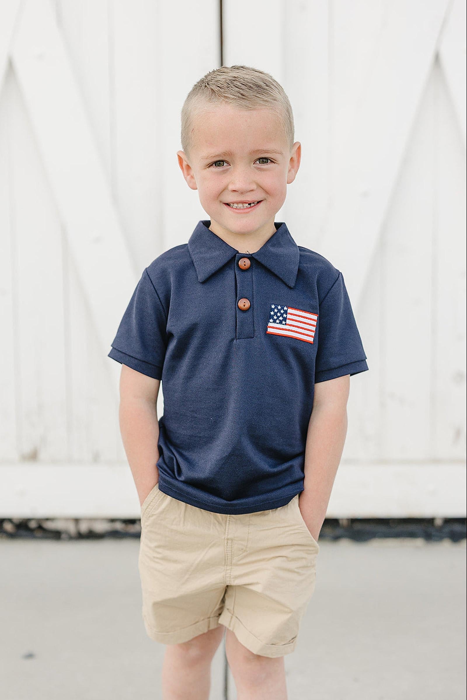 Navy Cotton Flag Polo, Kids