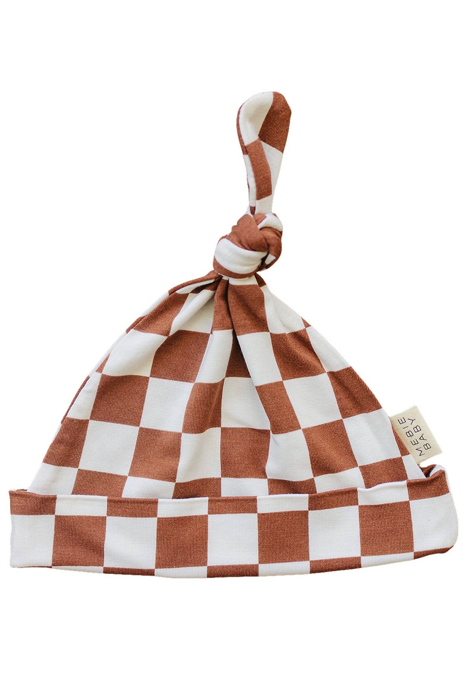 Rust Checkered Newborn Knot Hat, Bamboo, Newborn, Baby Essentials