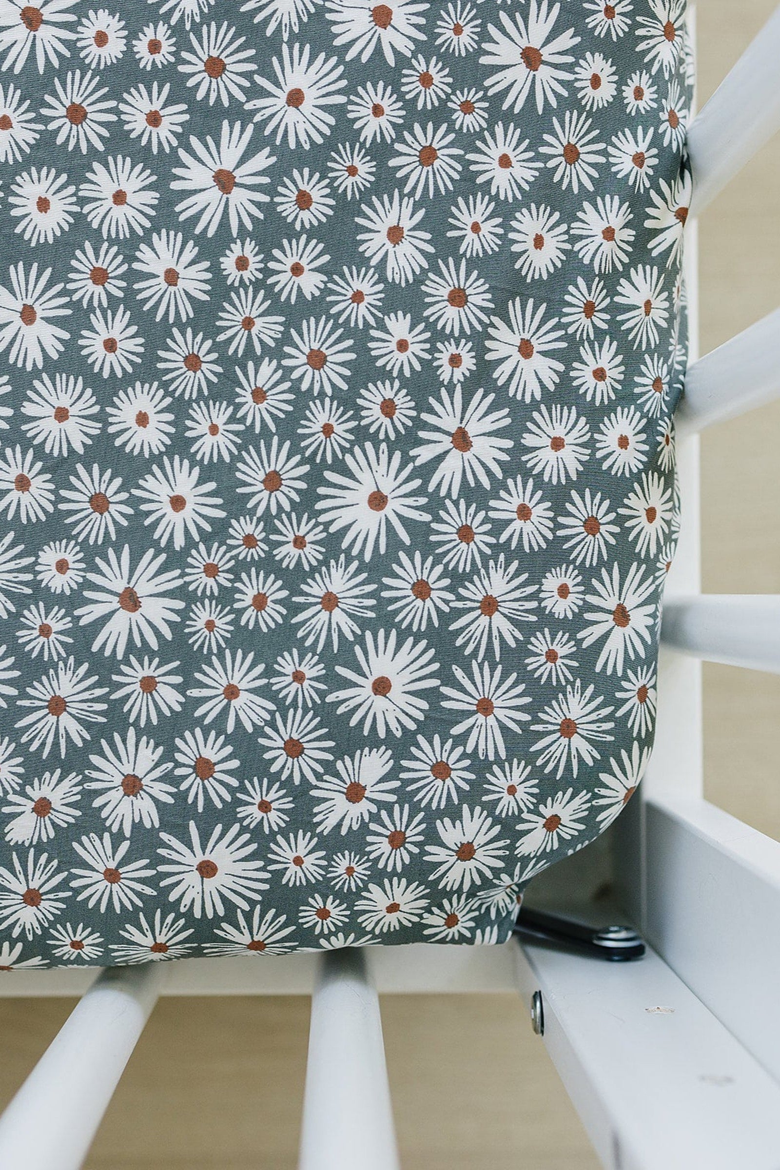 Dark Green Daisy Stretch Crib Sheet, Bamboo, Baby Essentials