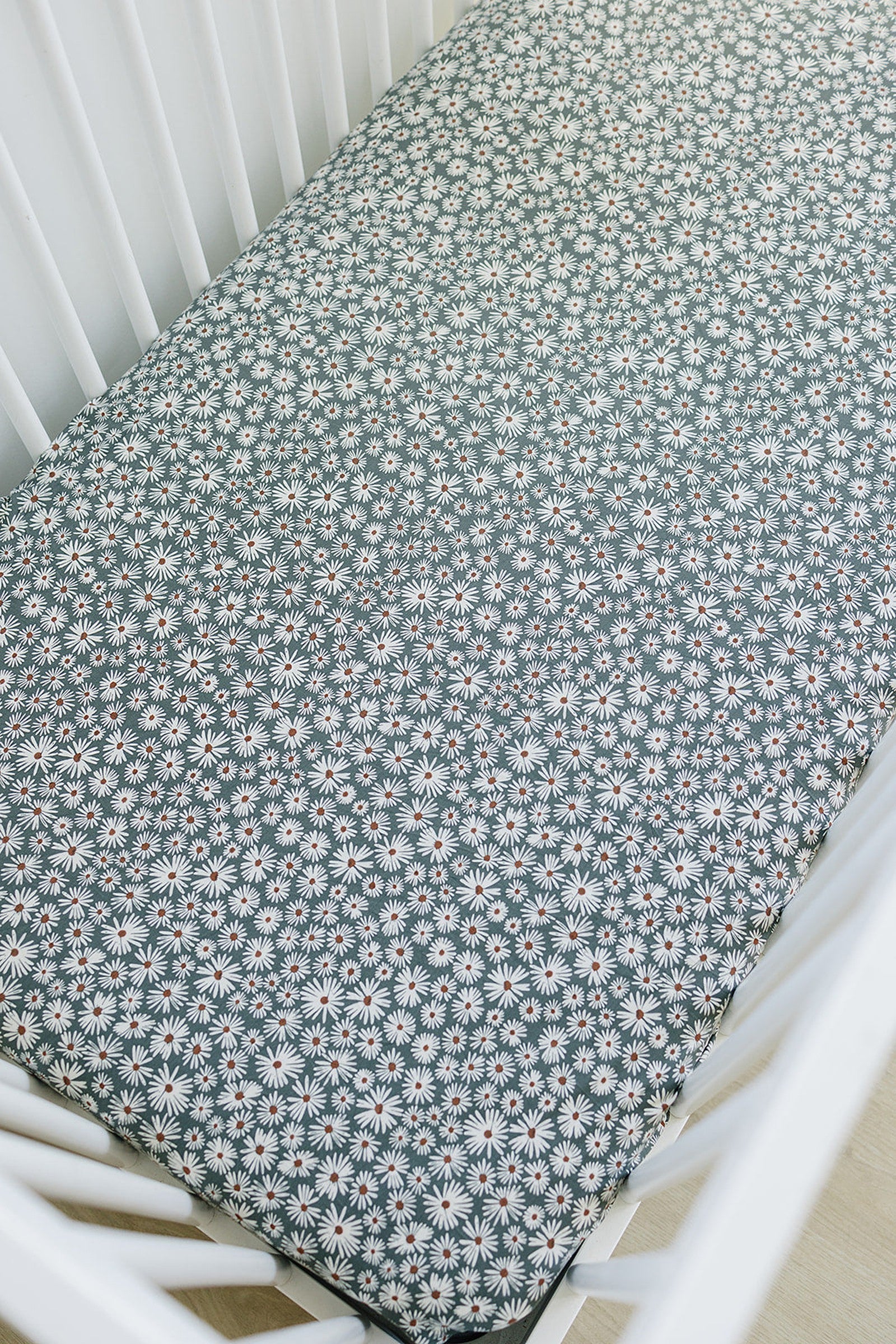 Dark Green Daisy Stretch Crib Sheet, Bamboo, Baby Essentials