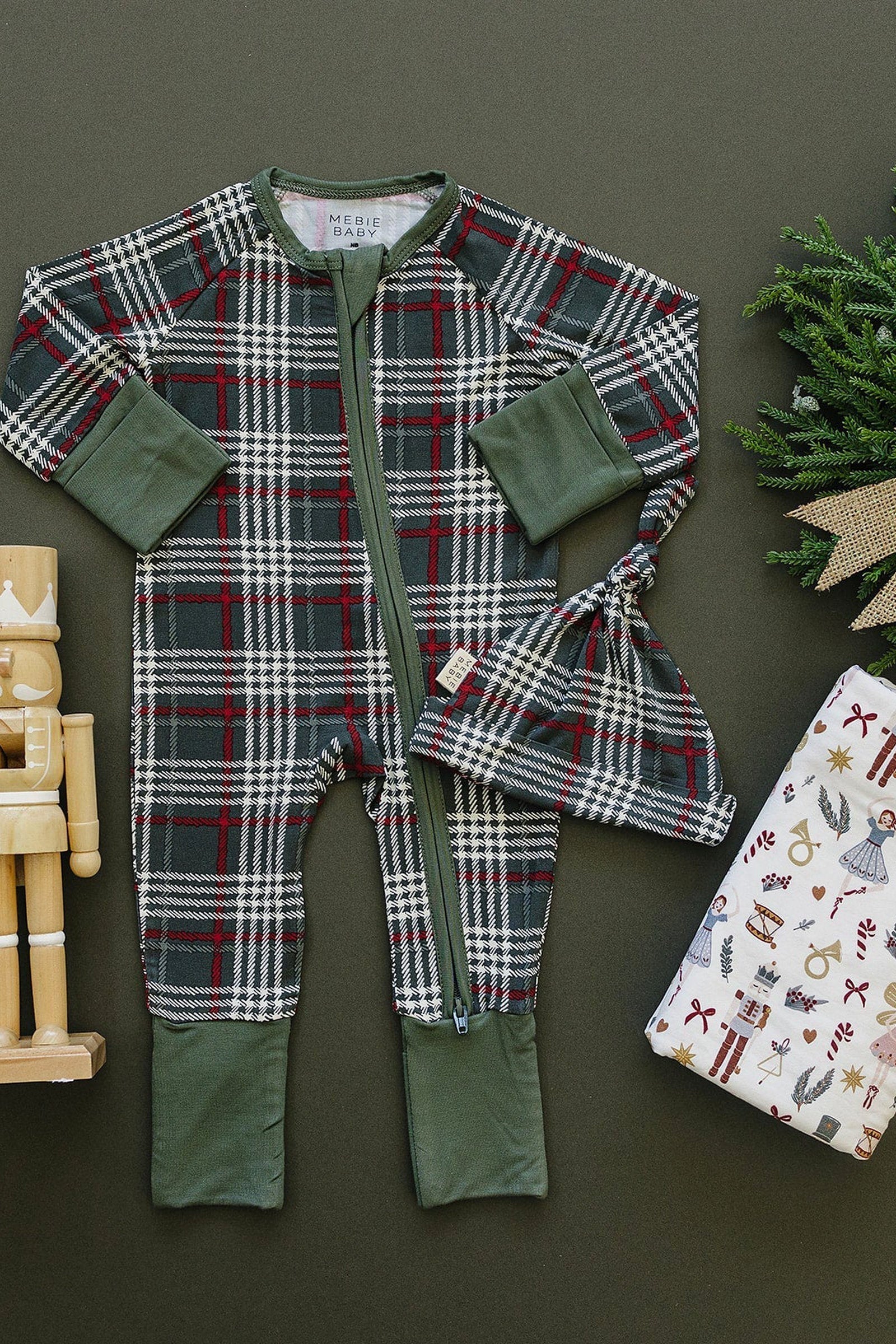 Green Plaid Zipper Pajama, Bamboo, Baby Essentials