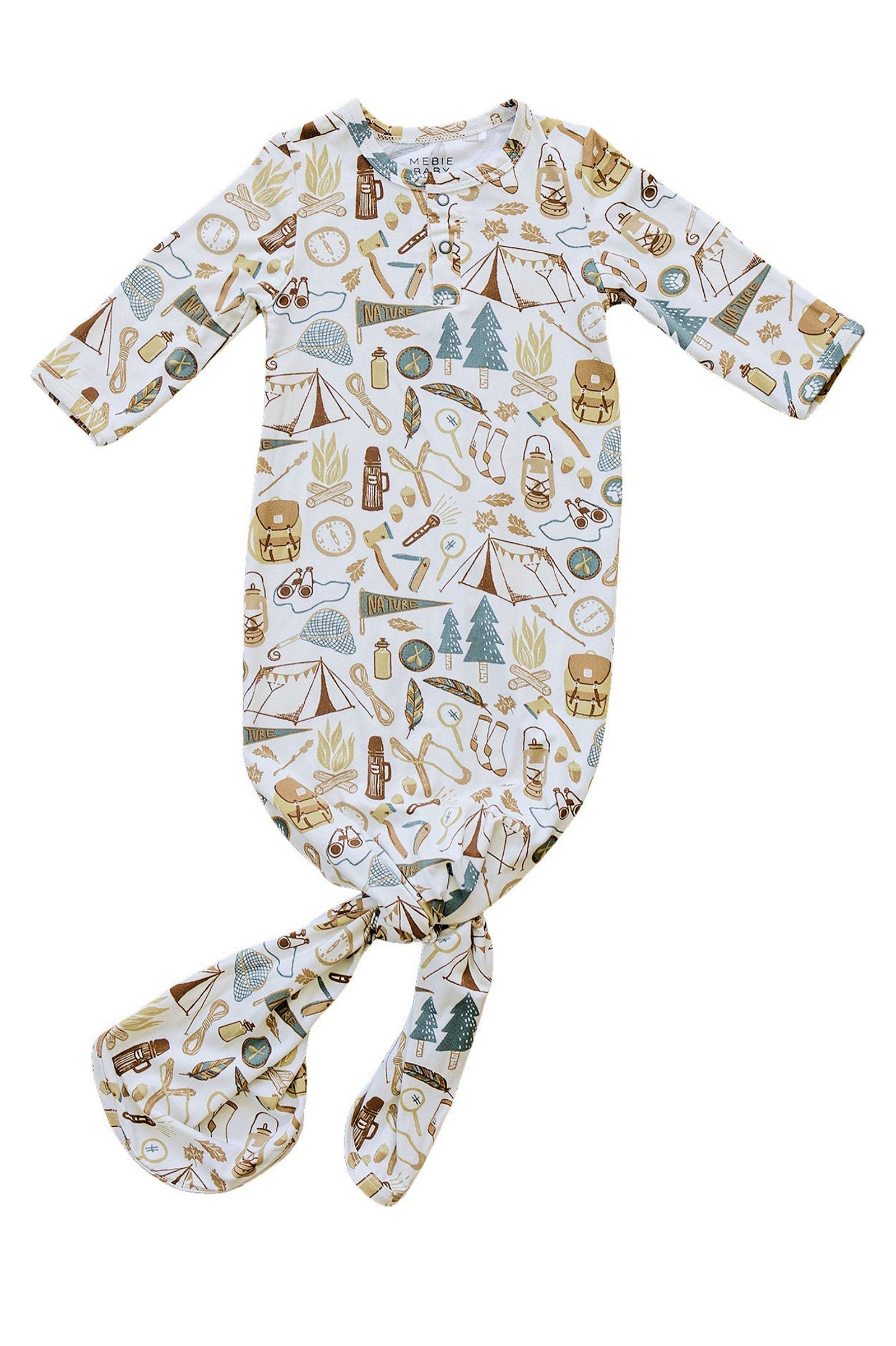 Camping Trip Baby Knot Gown, Gender Neutral, Bamboo, Baby Essentials