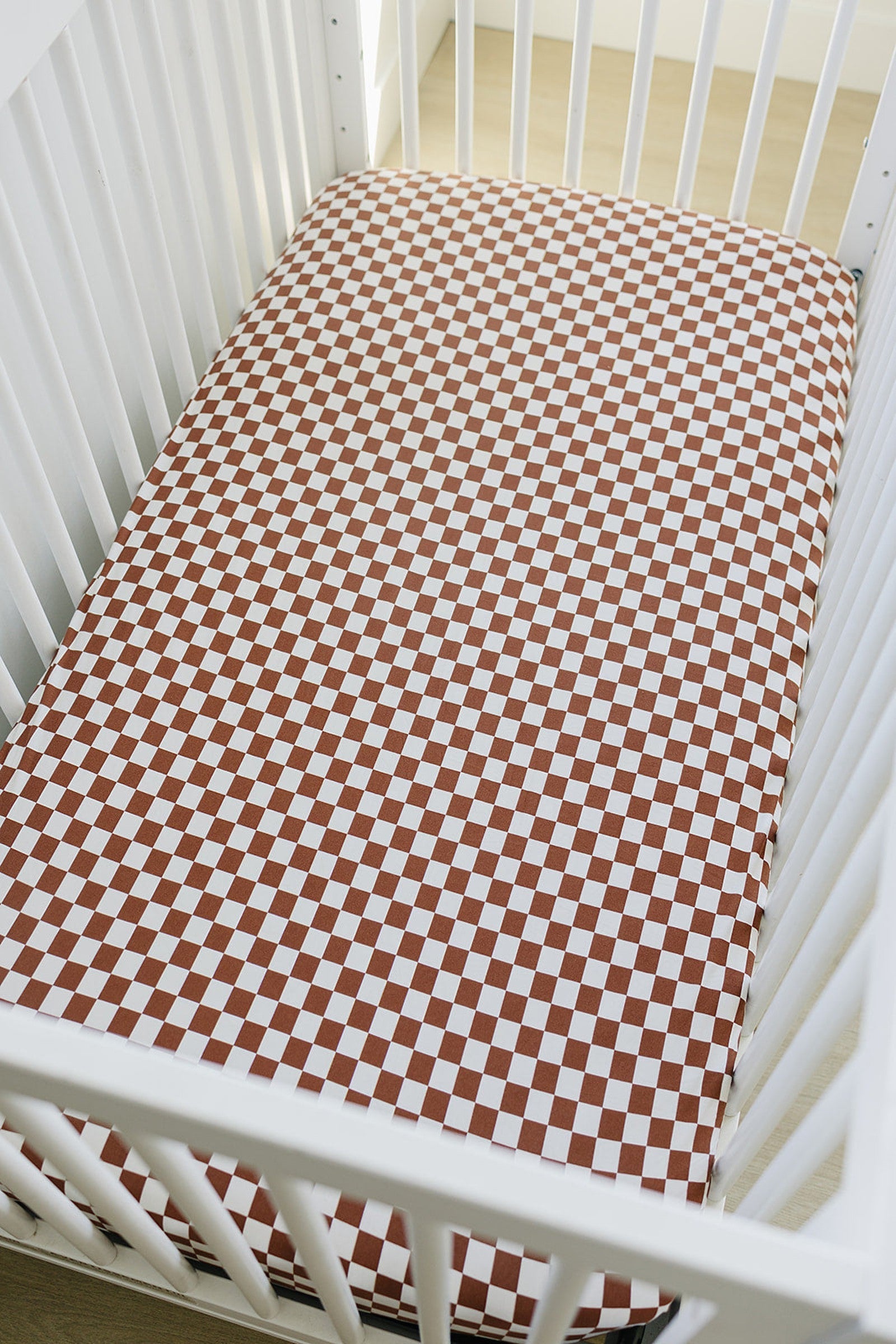 Rust Checkered Stretch Crib Sheet, Bamboo, Baby Essentials