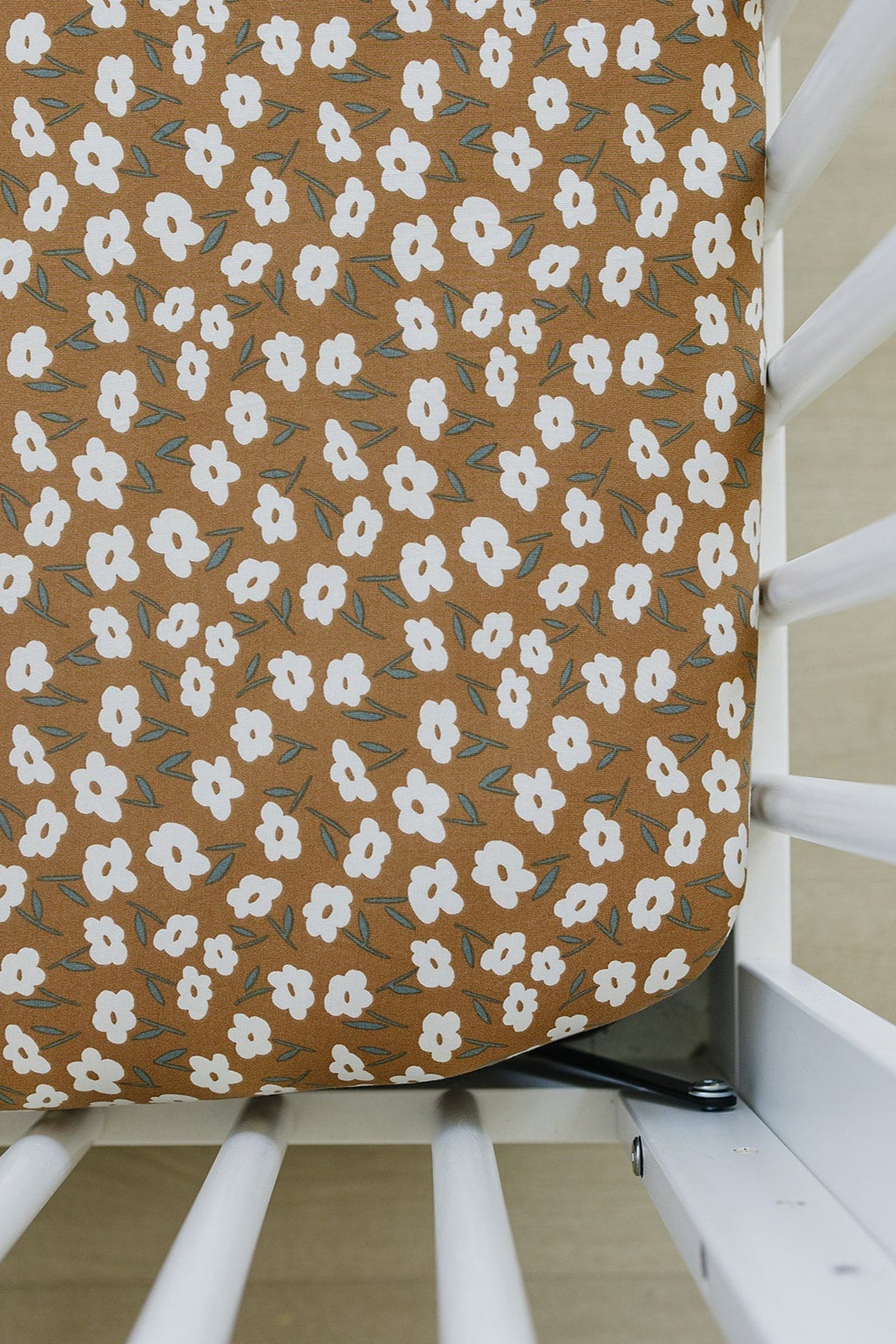 Mustard Floral Stretch Crib Sheet, Bamboo, Baby Essentials