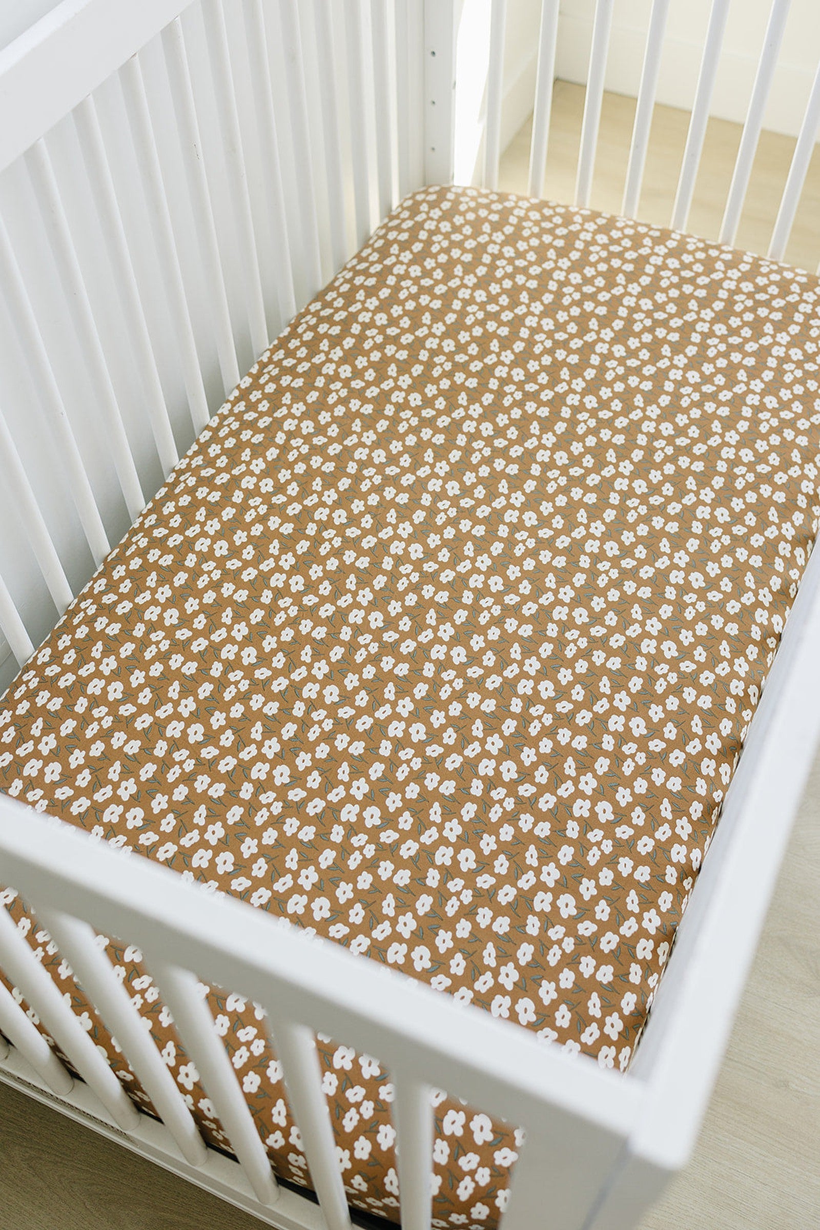 Mustard Floral Stretch Crib Sheet, Bamboo, Baby Essentials