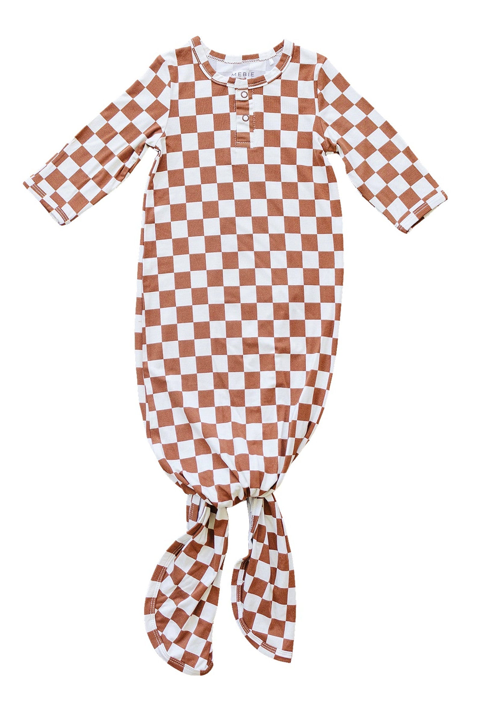 Rust Checkered Knot Gown, Bamboo, Baby Essentials