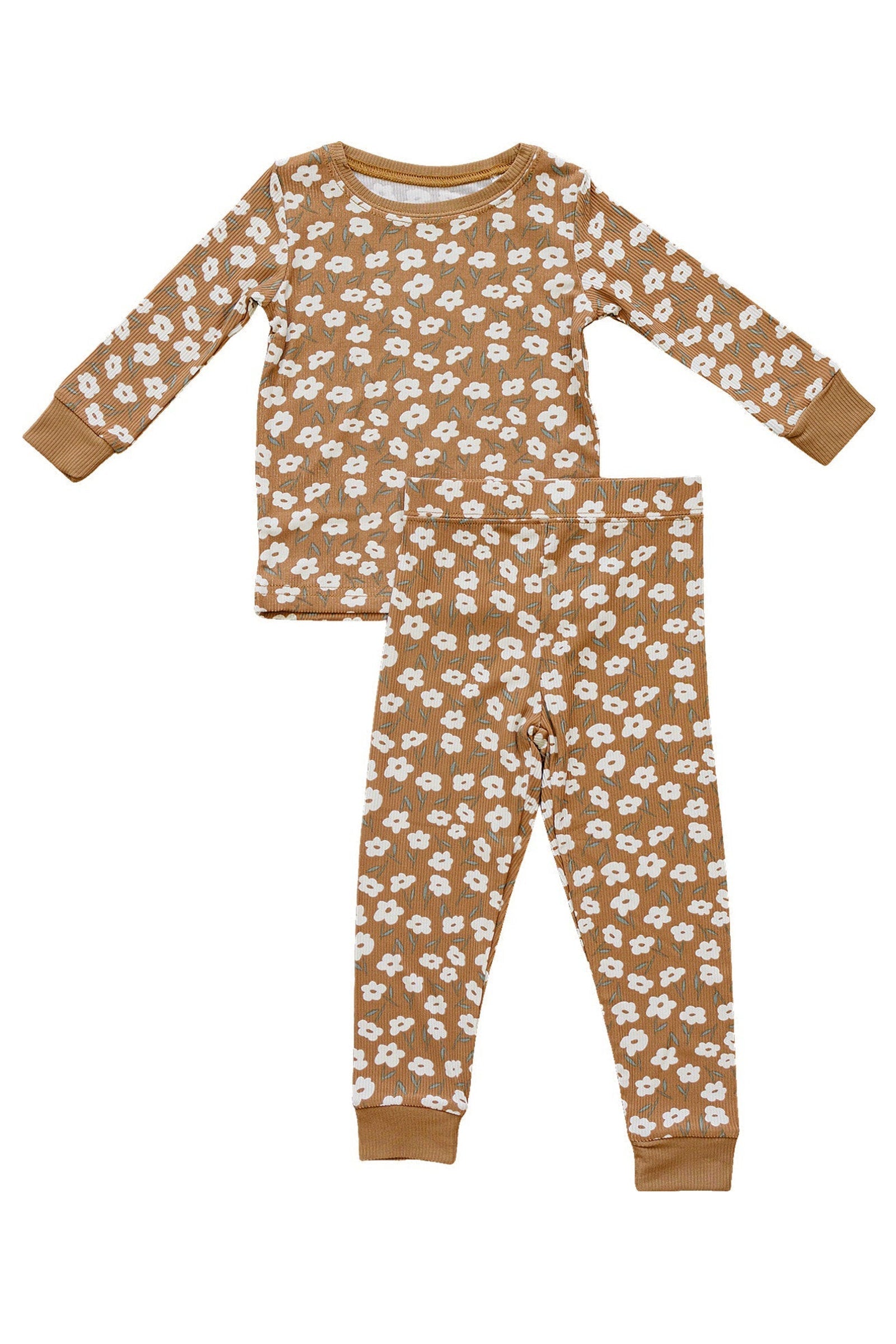 Mustard Floral Ribbed Cozy Pajama Set, Bamboo, Baby Essentials