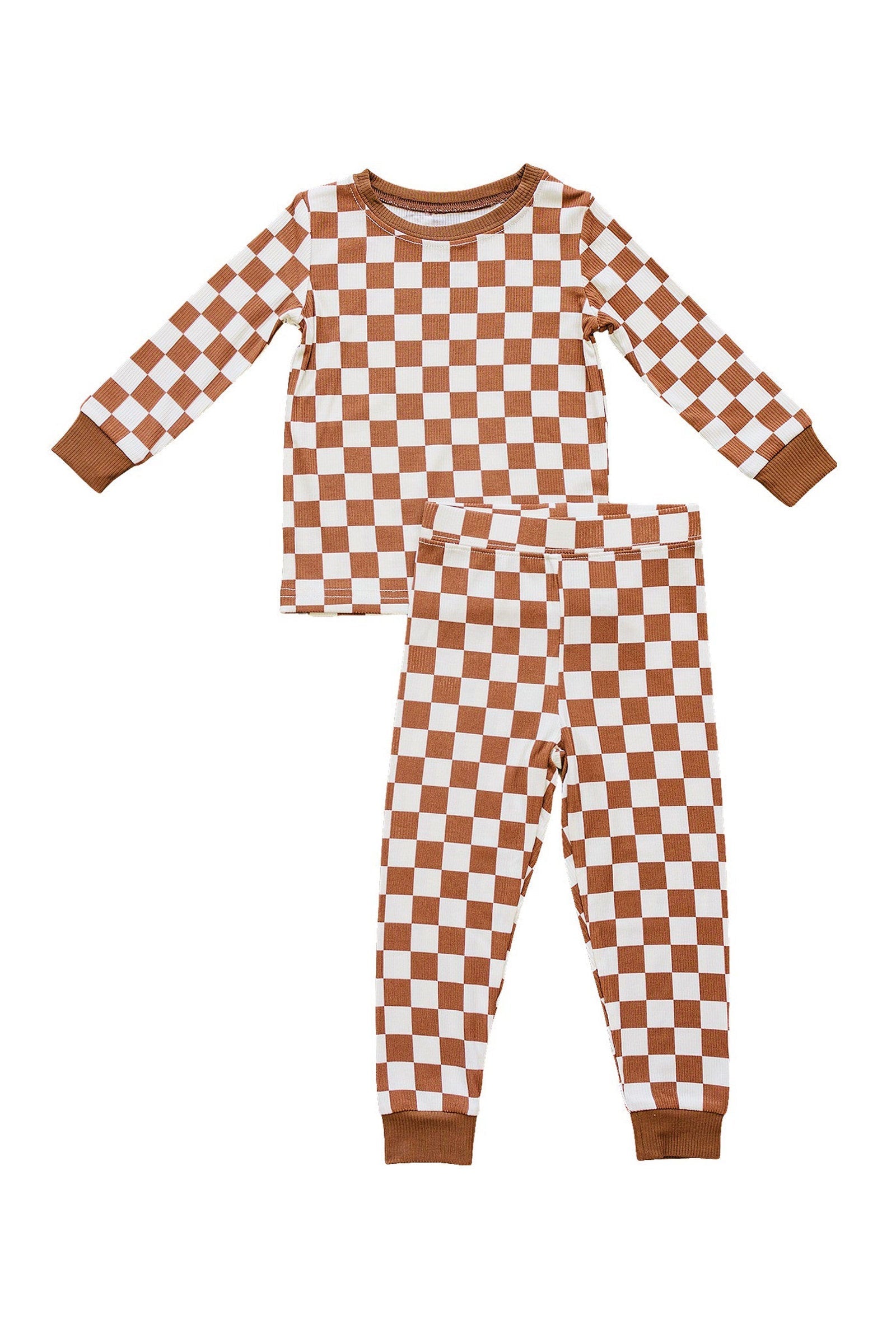 Rust Checkered Ribbed Cozy Pajama Set, Baby, Toddler & Kids, Bamboo