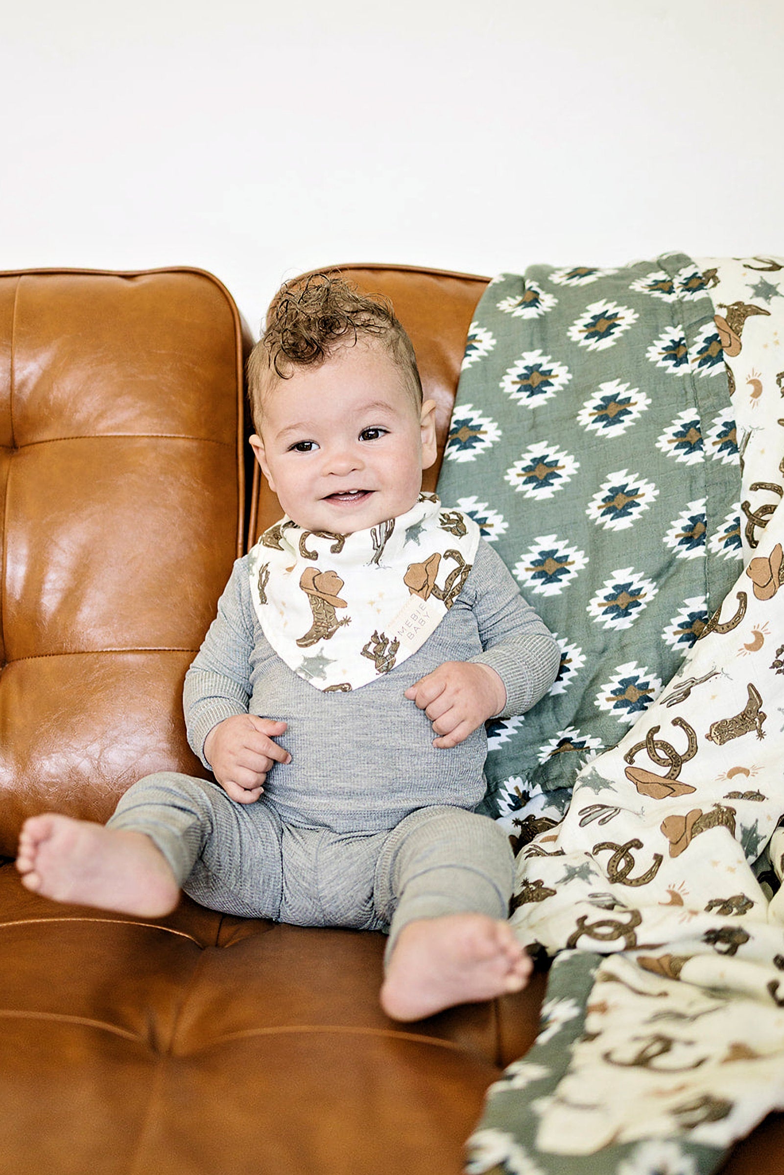 Outlaw Cowboy Classic Muslin Bib, 100% Cotton, Rodeo Collection, Neutral Colors, Gender Neutral, Baby