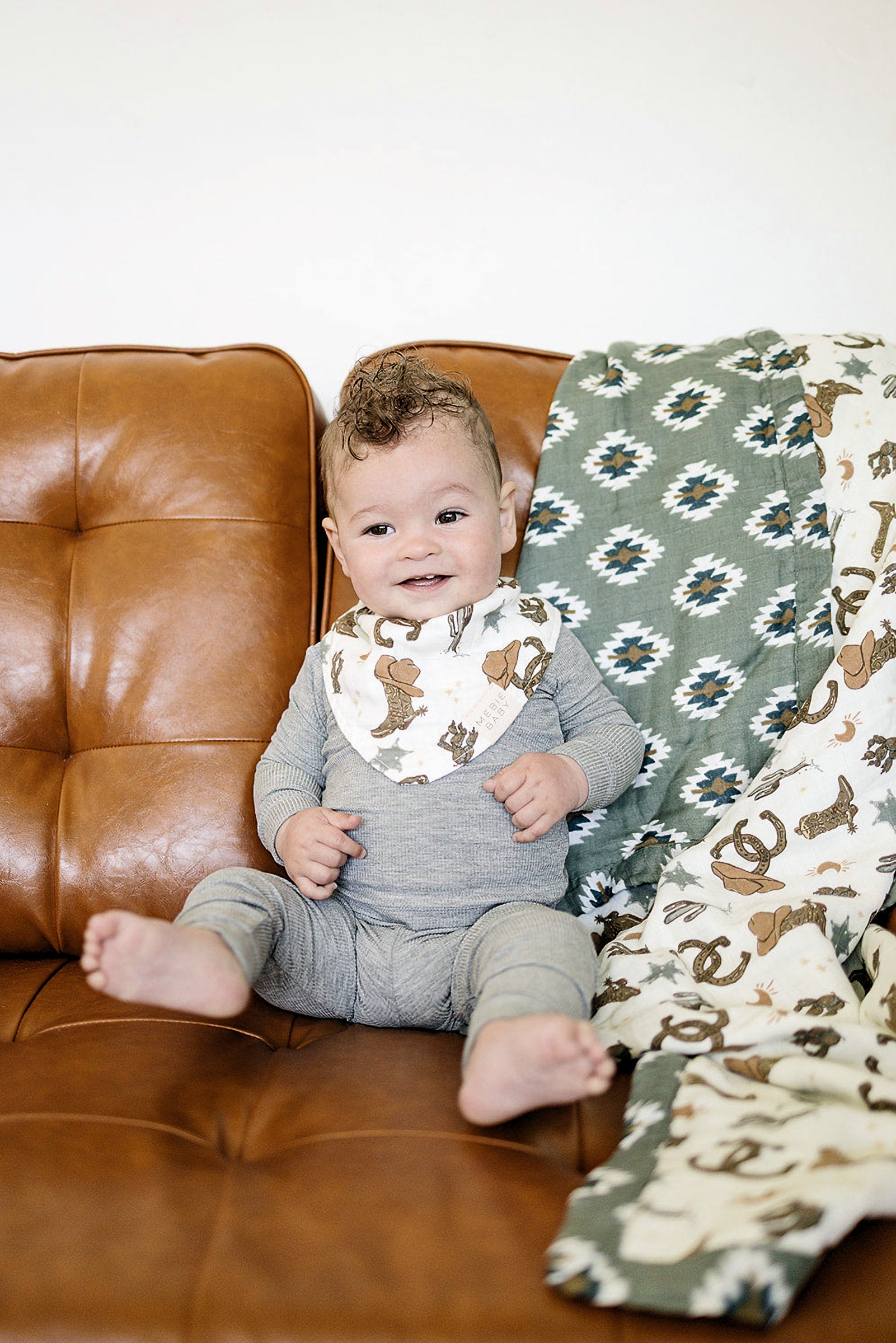 Southwest Aztec + Outlaw Cowboy Lightweight Muslin Crib Quilt, 100% Cotton, Neutral Colors, Gender Neutral, Baby