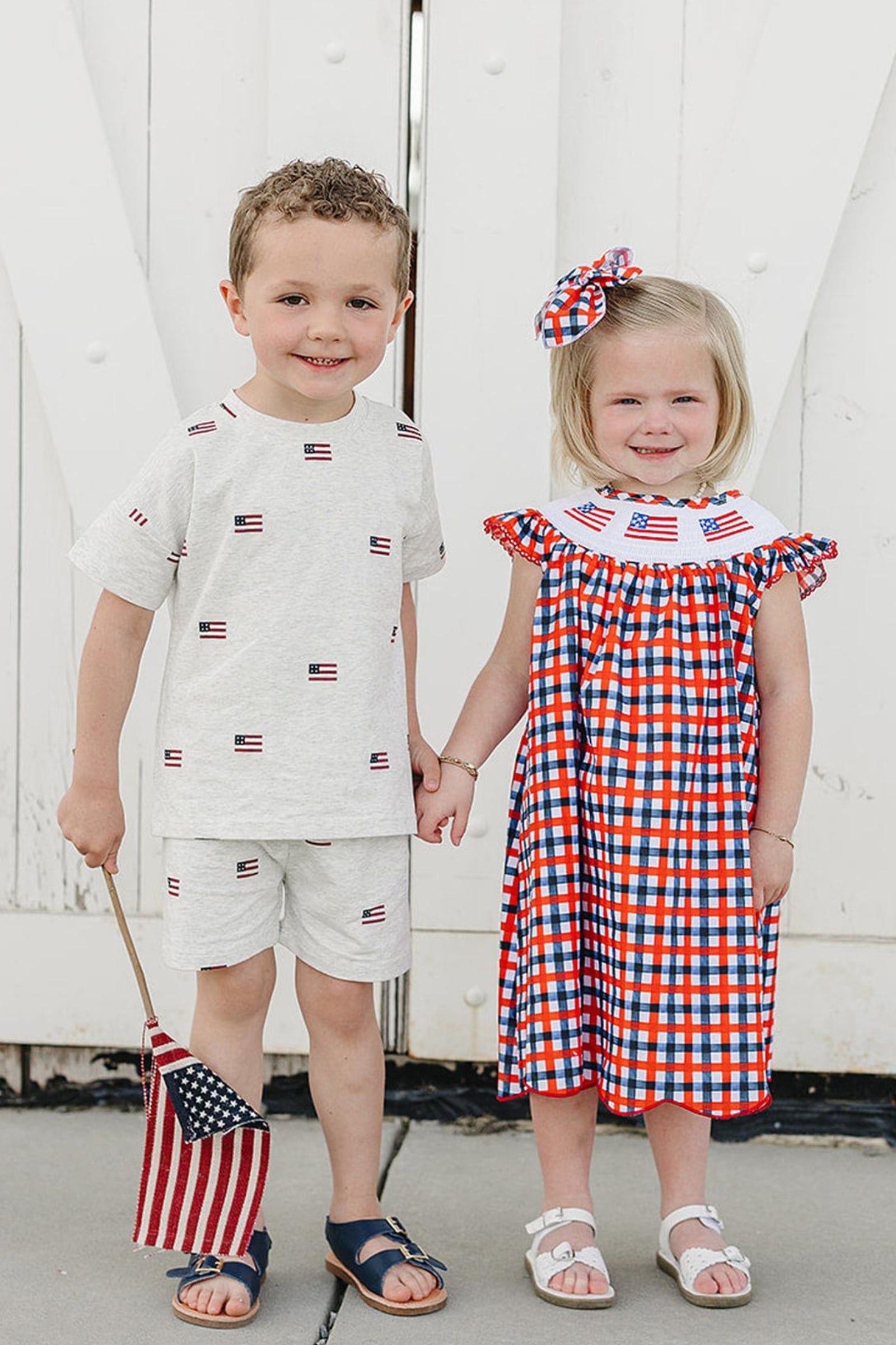 Smocked Plaid Cotton Flag Dress, Baby - Kids