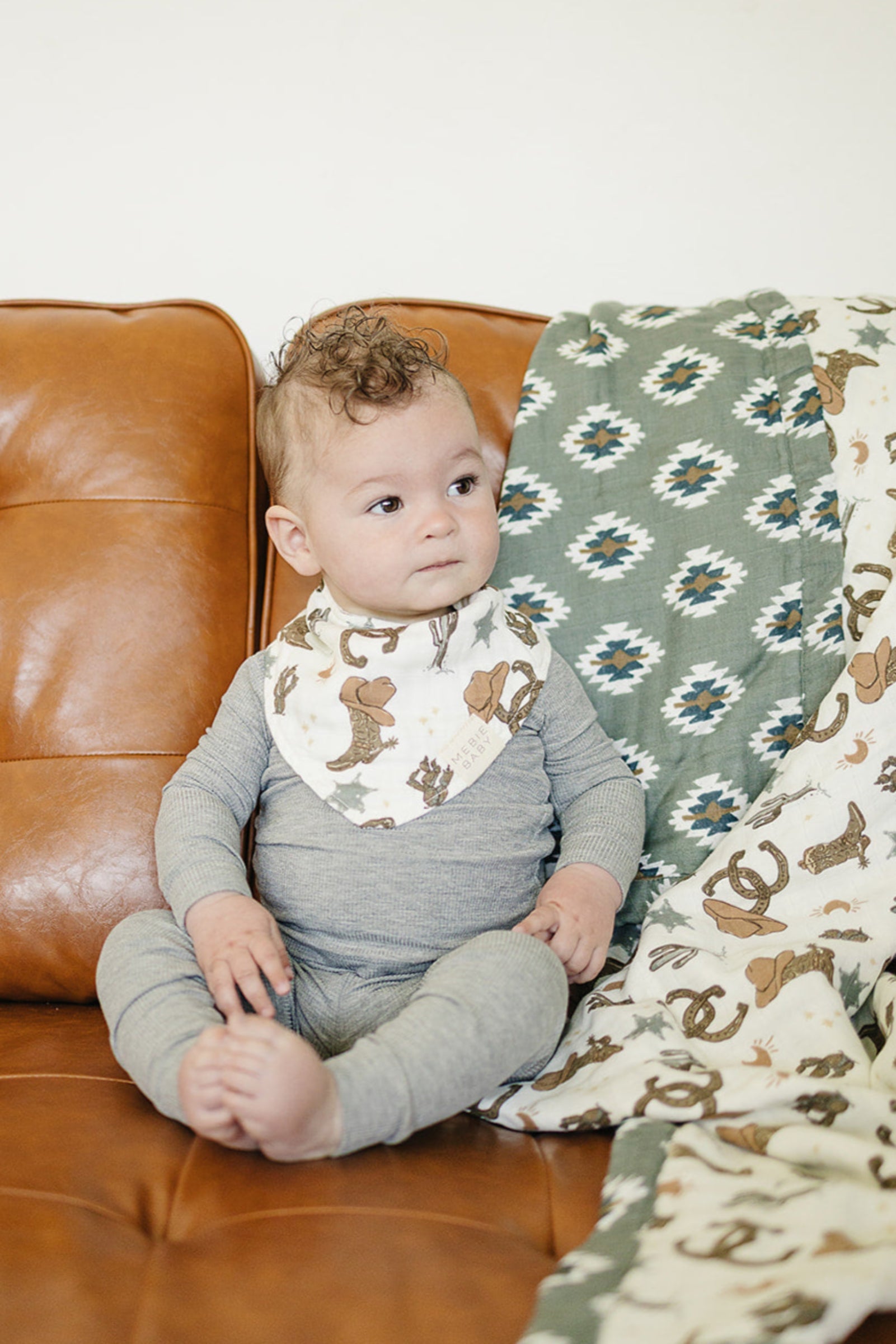 Outlaw Cowboy Classic Muslin Bib, 100% Cotton, Rodeo Collection, Neutral Colors, Gender Neutral, Baby