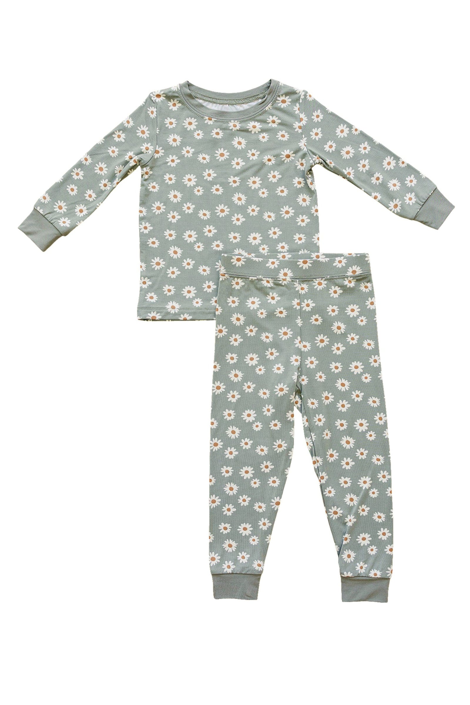 Light Green Daisy Cozy Pajama Set, Bamboo, Baby Essentials