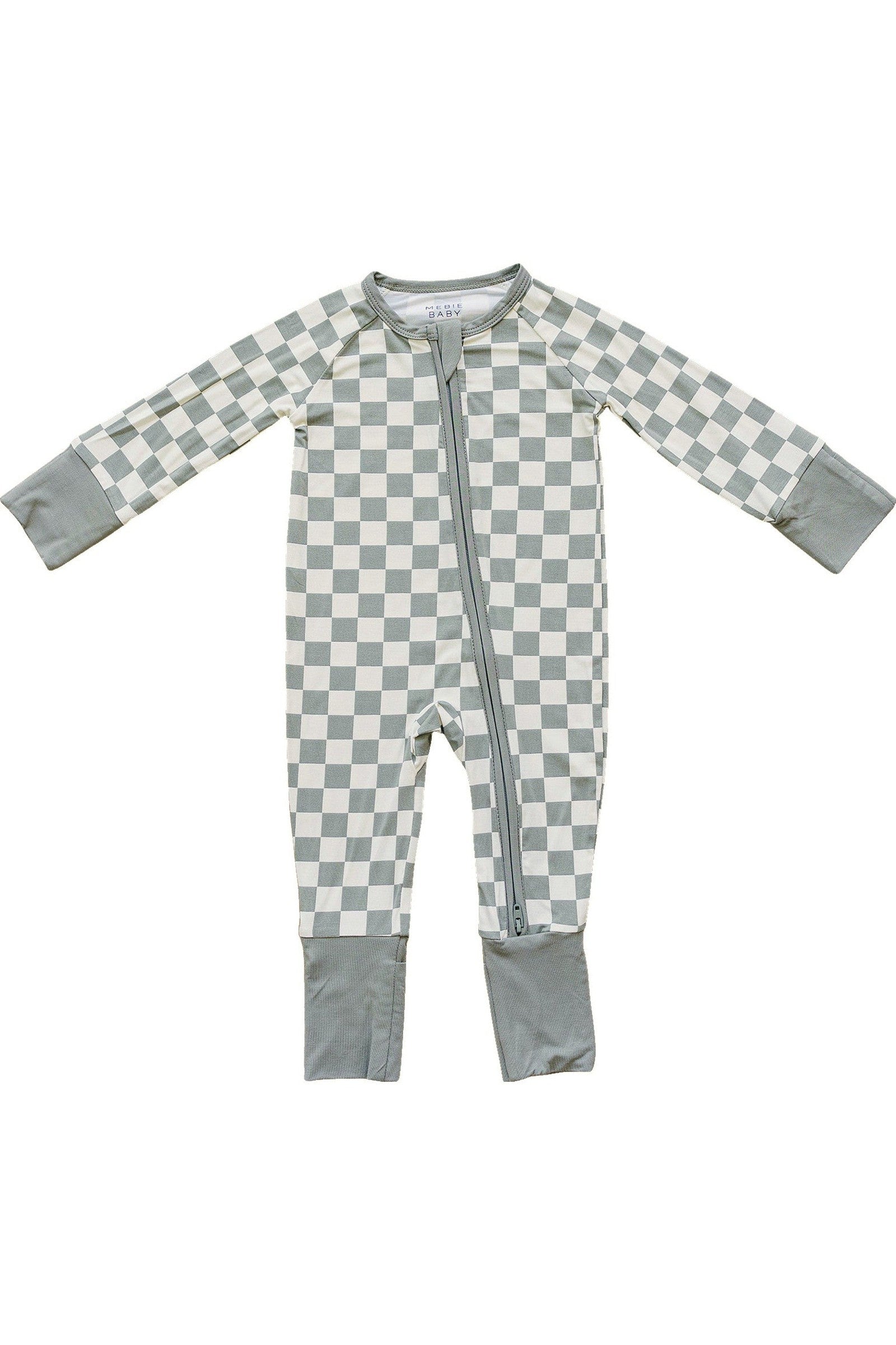 Light Green Checkered Zipper Pajama, Bamboo, Baby Essentials, Gender Neutral