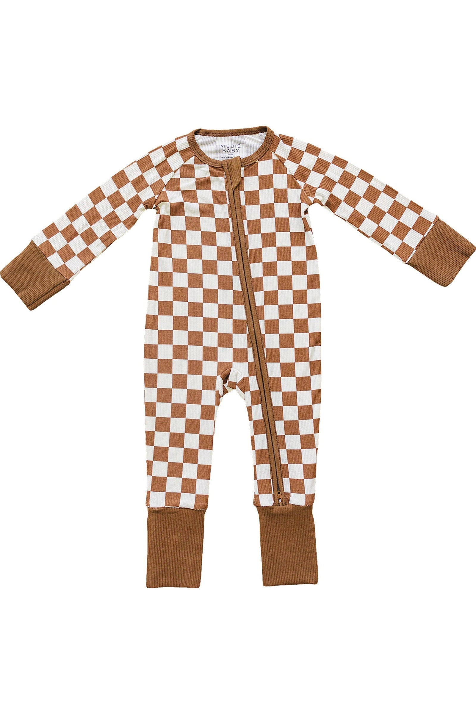 Rust Checkered Ribbed Zipper Pajama, Bamboo, Baby Essentials