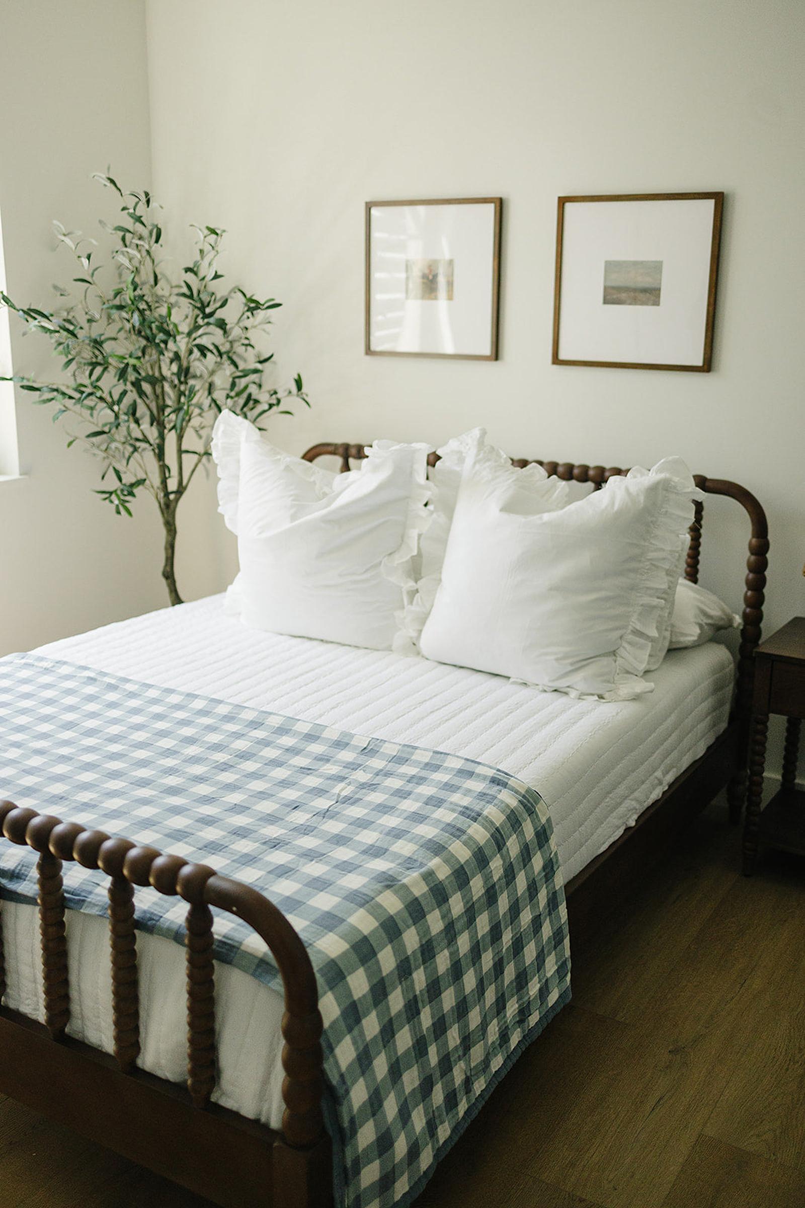 Dusty Blue Gingham Twin Muslin Quilt, 100% Cotton, Stylish, Gender Neutral, Baby